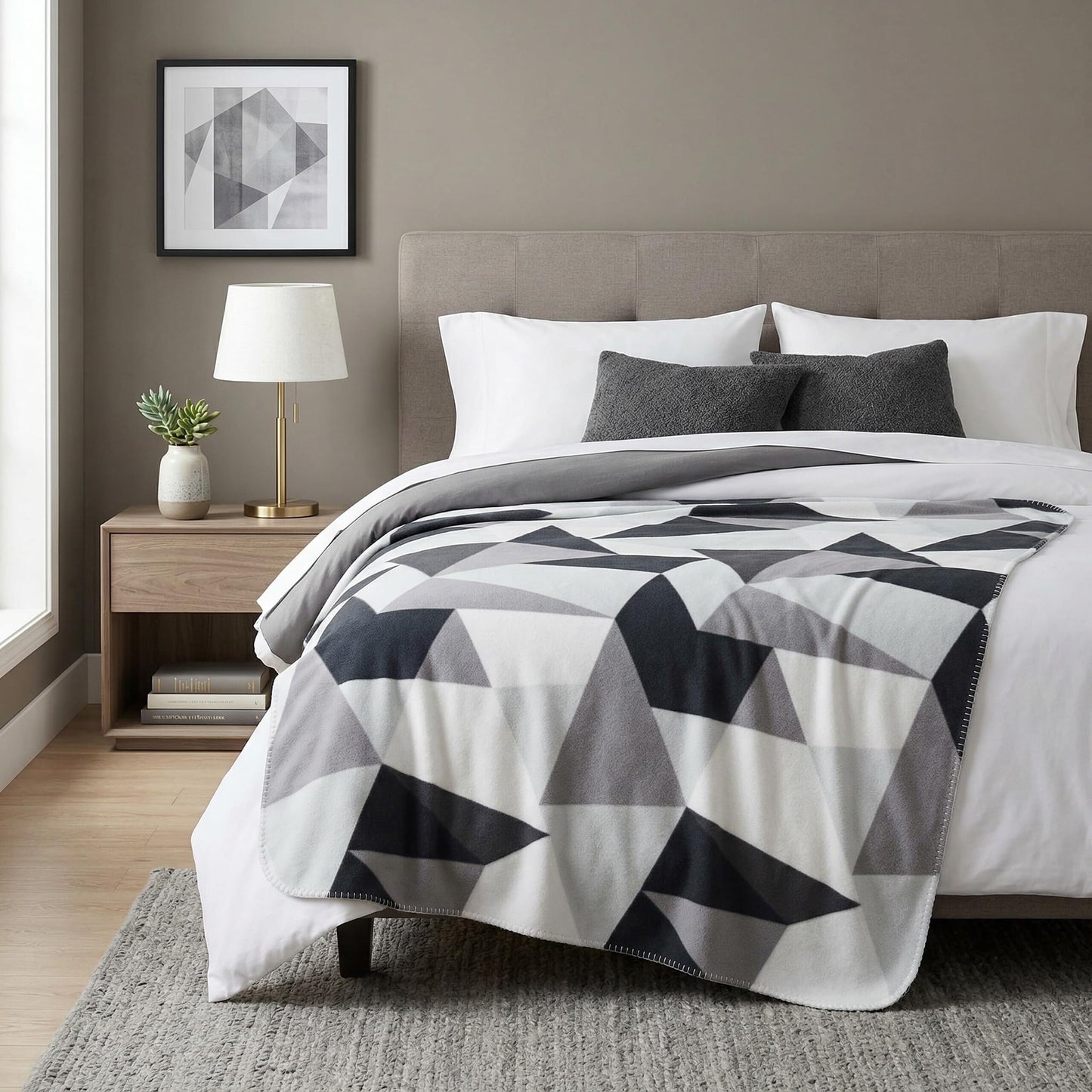 CAI TENG Triangle Fleece Throw Blankets Bulk 6 Pack Lightweight Warm Soft Cozy Kids Blanket 50 x 60 in Pet-Friendly Thin Small Blanket for Home, Bed, Sofa, Office, Gifts, Outdoor Grey Black