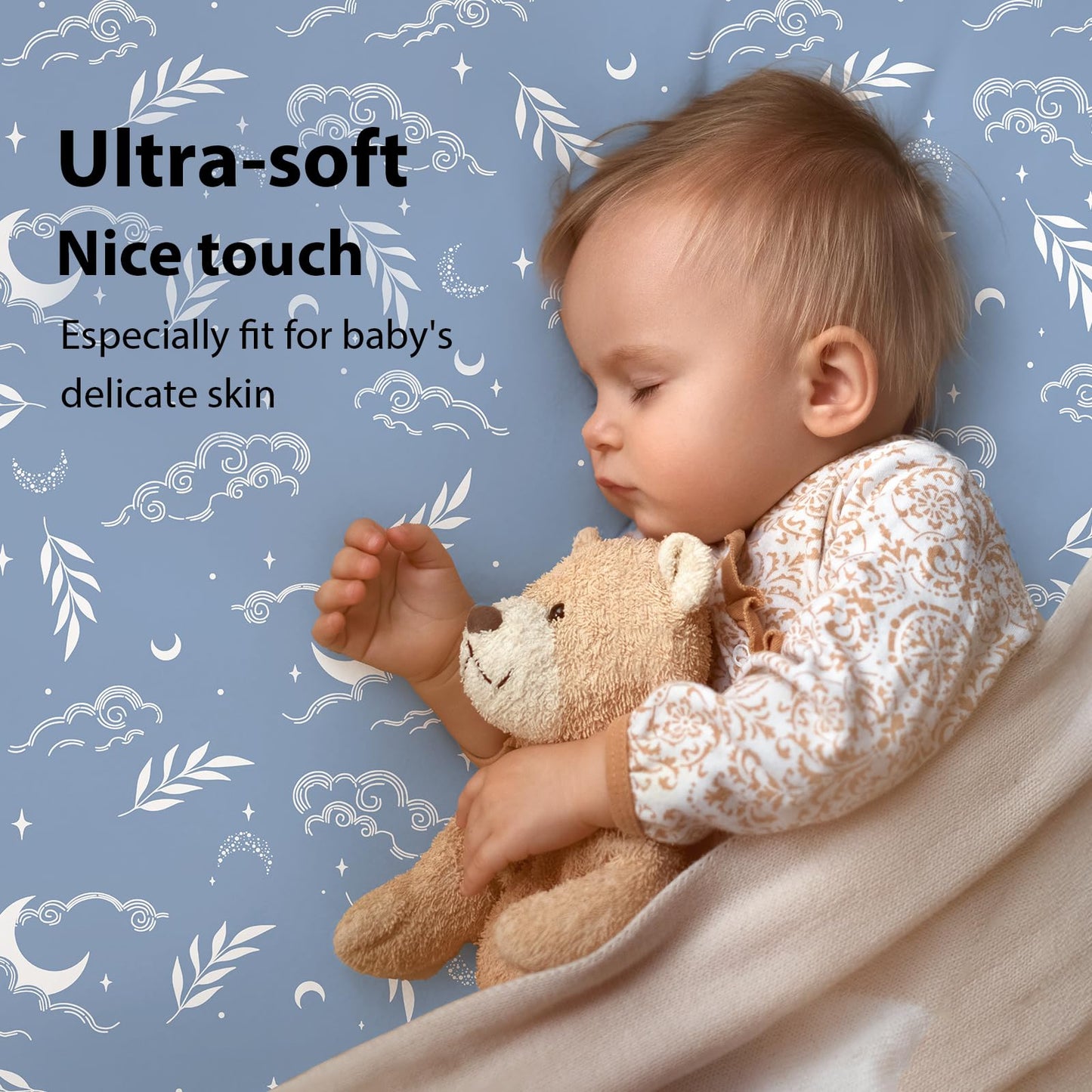 FIEMOL Baby Crib Sheets for Boys and Girls, 3 Pack Fitted Toddler Bed Sheets Neutral for 52”x28” Standard Crib and Toddler Mattresses, Super Soft Microfiber Green Starry Sky