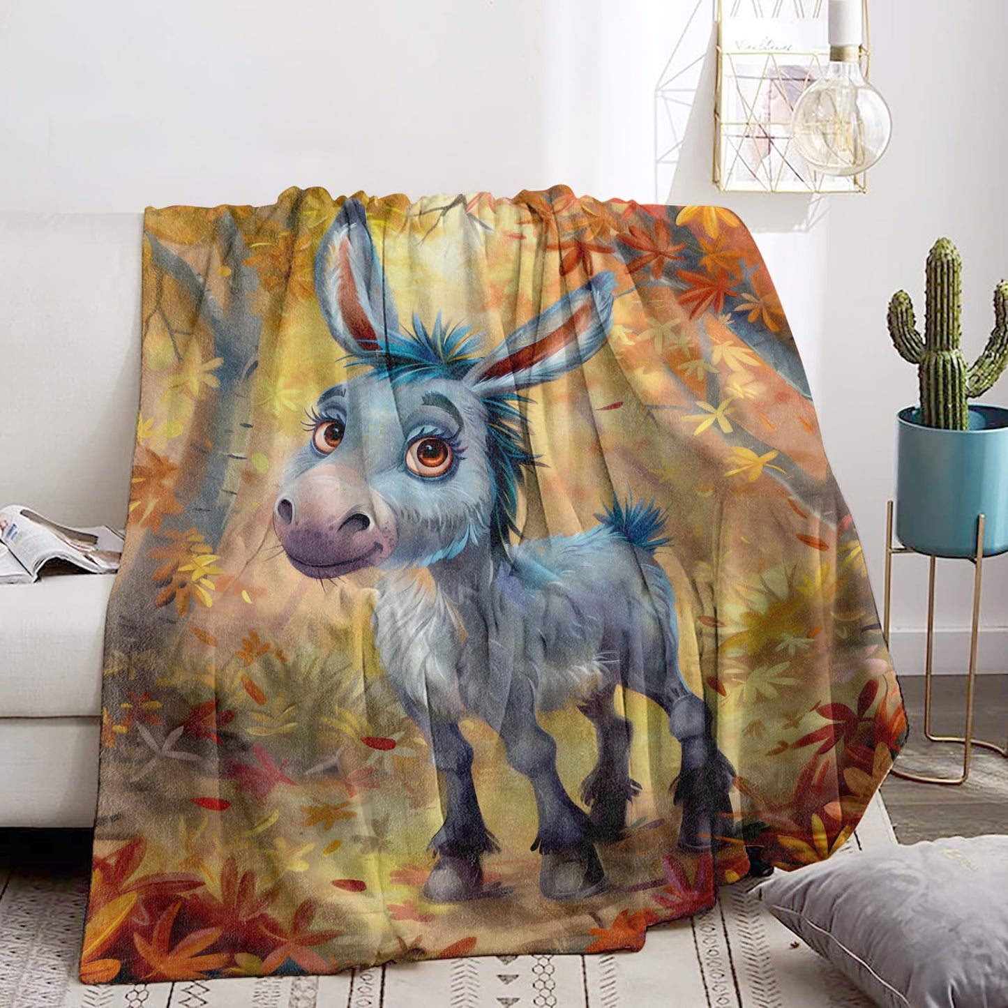 Bidesk Adorable Autumn Donkey Blanket Cozy Soft Flannel Throw Blanket - Lightweight & Warm Blankets for Couch, Bed, Travel, Fuzzy Outdoor Comfort Wrap, for Women Adults Kids 60"×50"