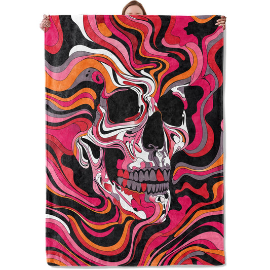 Mounidso Colorful Skull Flannel Blanket - Soft Warm Lightweight Gift for Women, Living Room, Home, Sofa, Travel Decor - 50" x 60"