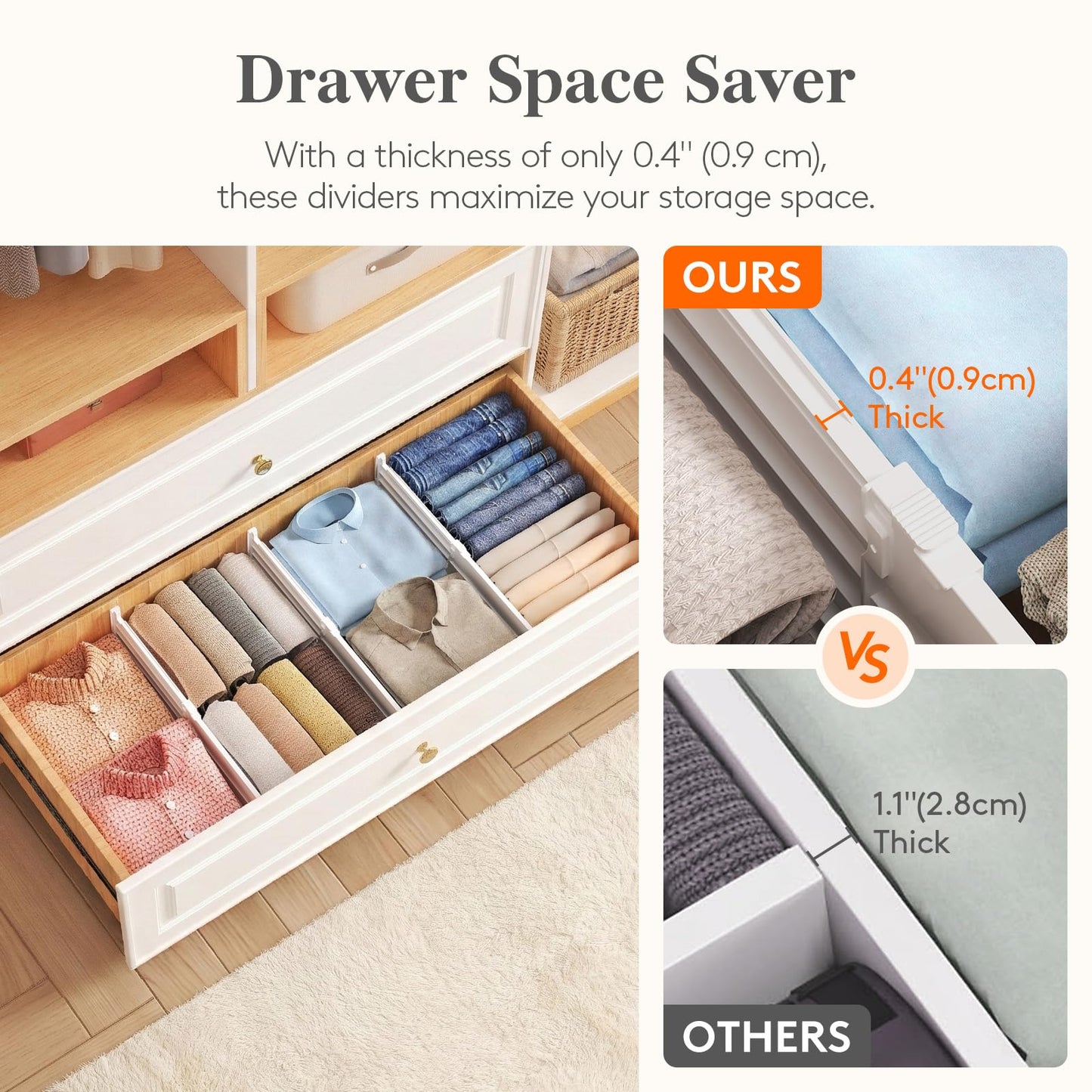 Lifewit 6" Tall 5 Pack Drawer Dividers, 11.5"-18.5" Adjustable Deep Drawer Organizer Clothes, Expandable White Plastic Separators for Dresser, Kitchen, Cabinet, Closet, Office Organization & Storage