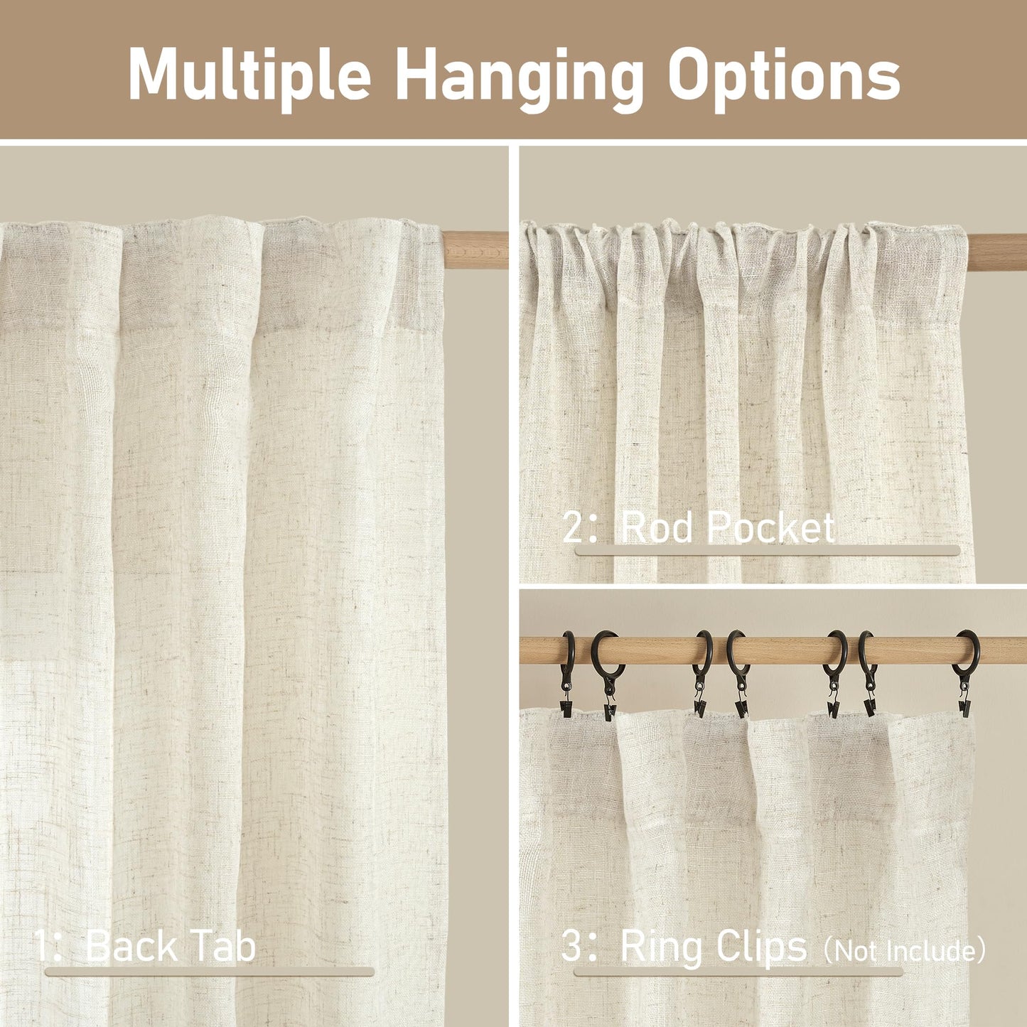 LAMIT Natural Ivory Semi Sheer Linen Curtains 84 inch Long, Cream White Light Filtering Living Room Panels Back Tab and Rod Pocket Neutral Drapes for Bedroom/Farmhouse, 2 Panels, 52 x 84 Inch