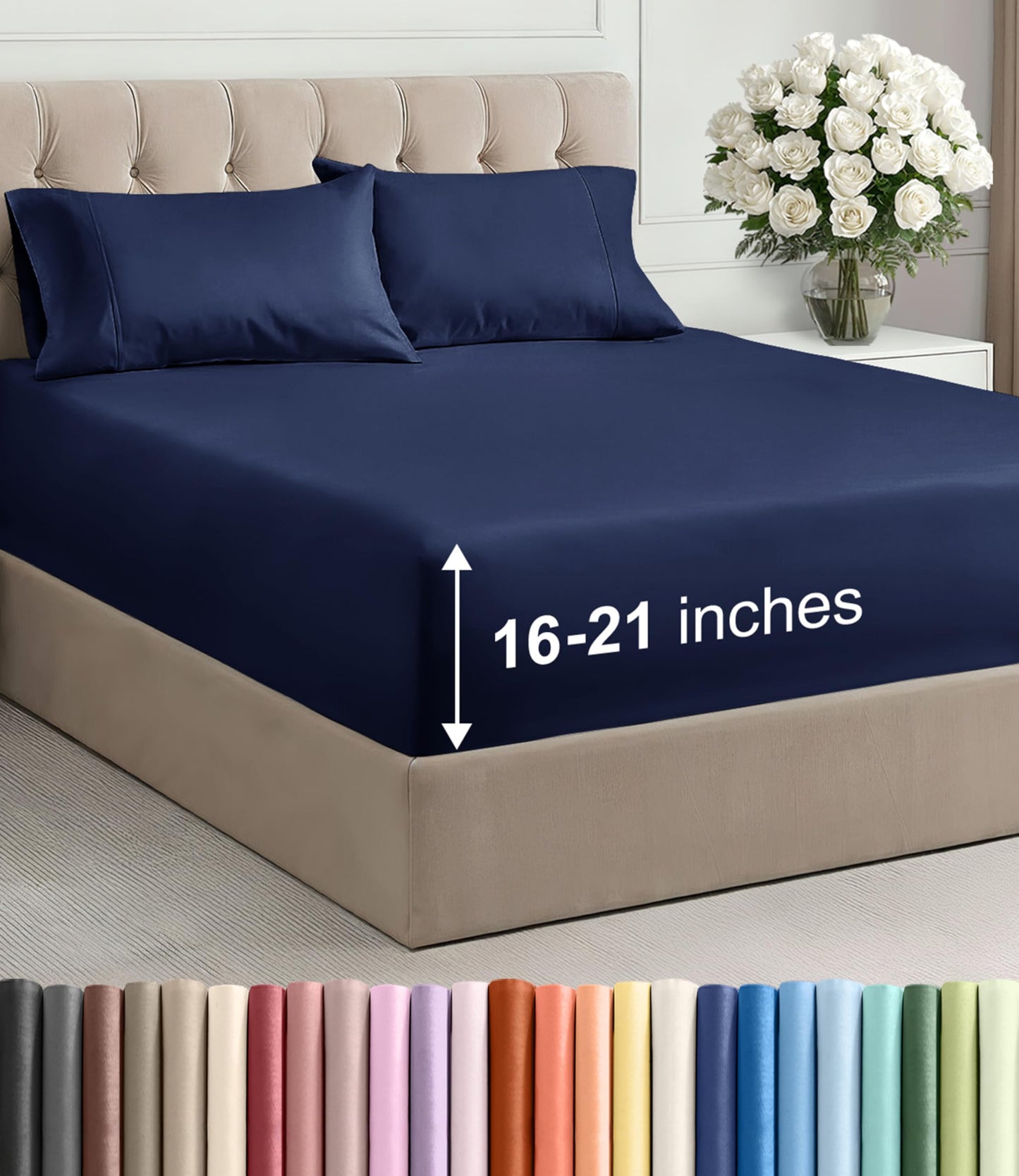 Extra Deep Pocket Full Size Sheet Set - 4 Piece Breathable & Cooling Bed Sheets - Hotel Luxury Bedding with 16 to 21 inch Extra Deep Pockets - Soft, Fade and Wrinkle Resistant - Oeko-Tex - Navy Blue