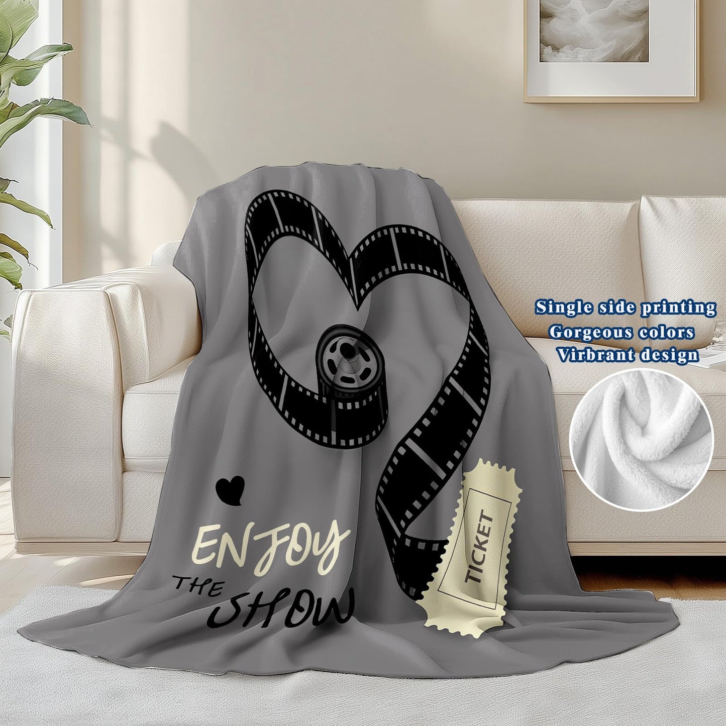 keepitcozi Movie Throw Blanket for Movie Lovers Adult Kids, Film Theater Gifts Blanket Home Room Decor for Women Men, Flannel Soft Blanket for Bed Couch 50"x60"