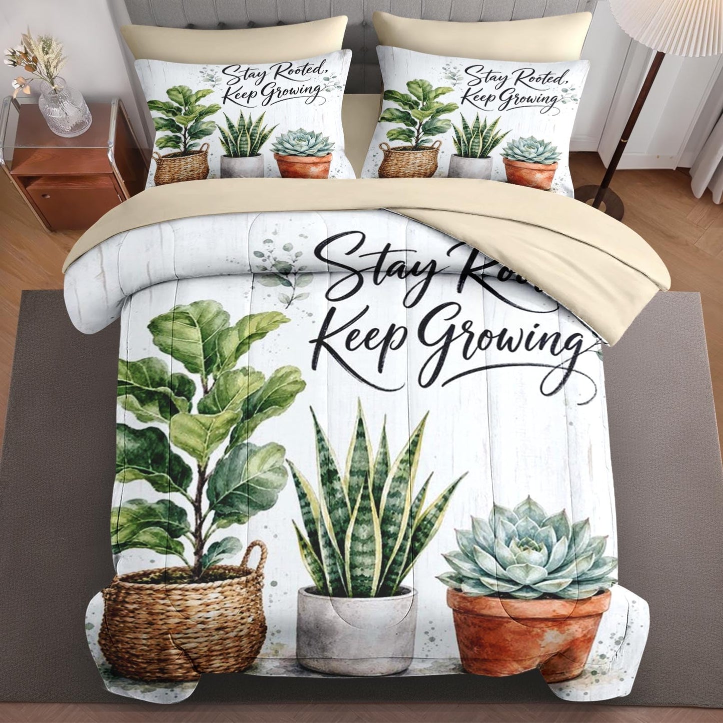 Boewywh Comforter Set Twin Size Plant Botanical Farmhouse 7 Pcs, Bedding for Kids and Adults, Bed Sheet Sets with Fitted Sheet 2 Pillowcases & 2 Shams for Bedroom Bed Decor