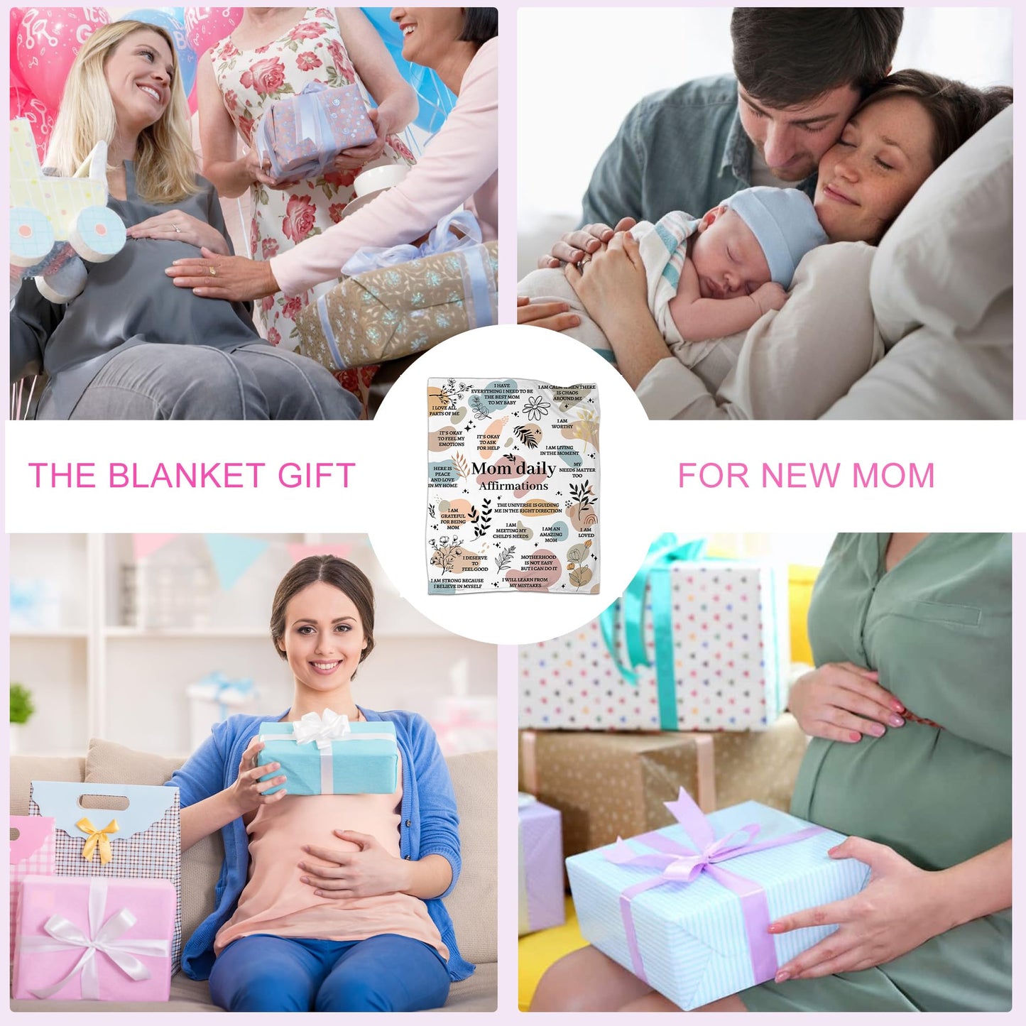 YOYICU New Mom Gifts for Women, Gifts for Mother After Birth, New Mother Blanket, Mom Daily Affirmations Blanket 50" x 60"