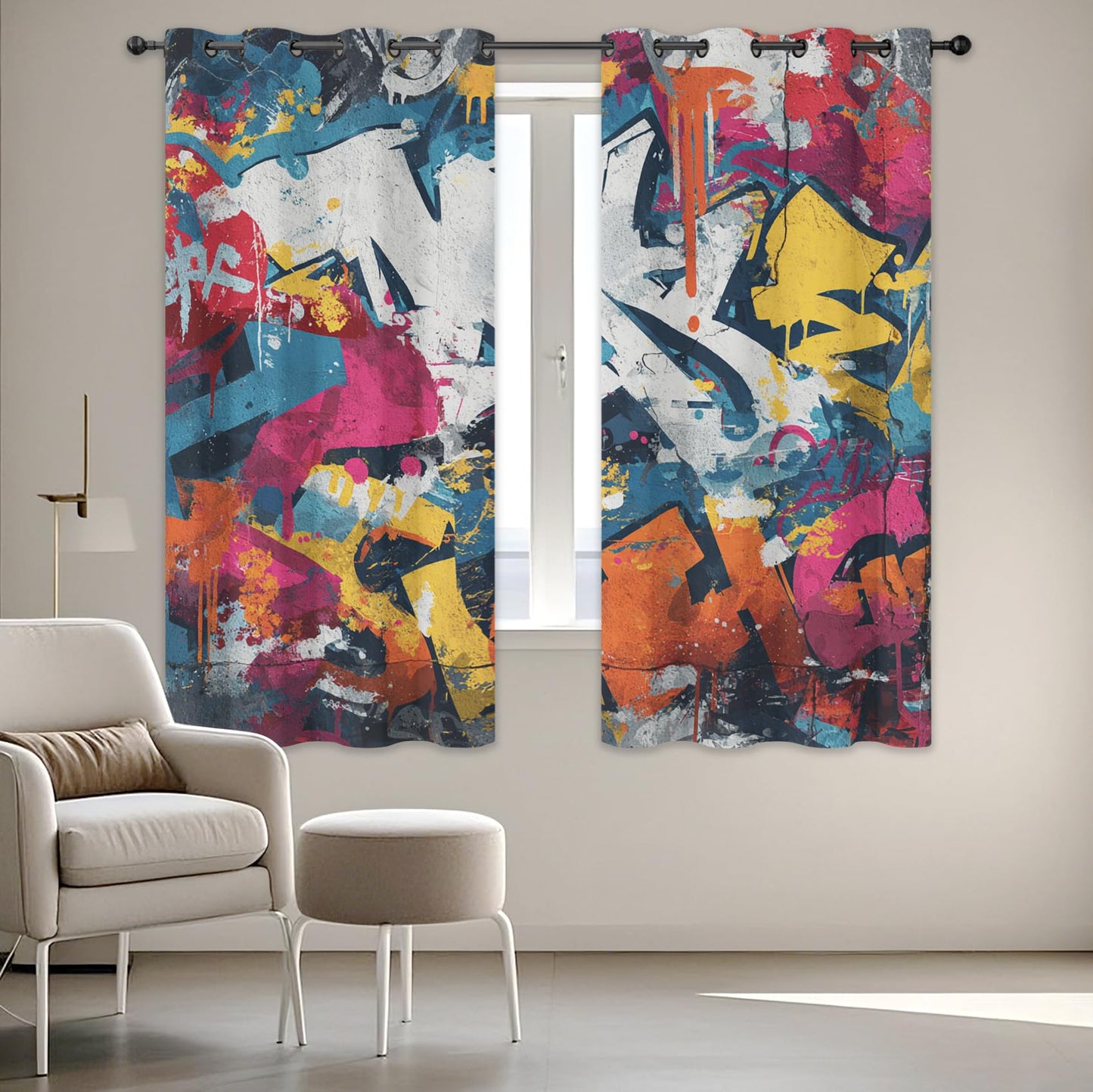 Colorful Graffiti Curtains for Living Room Abstract Modern