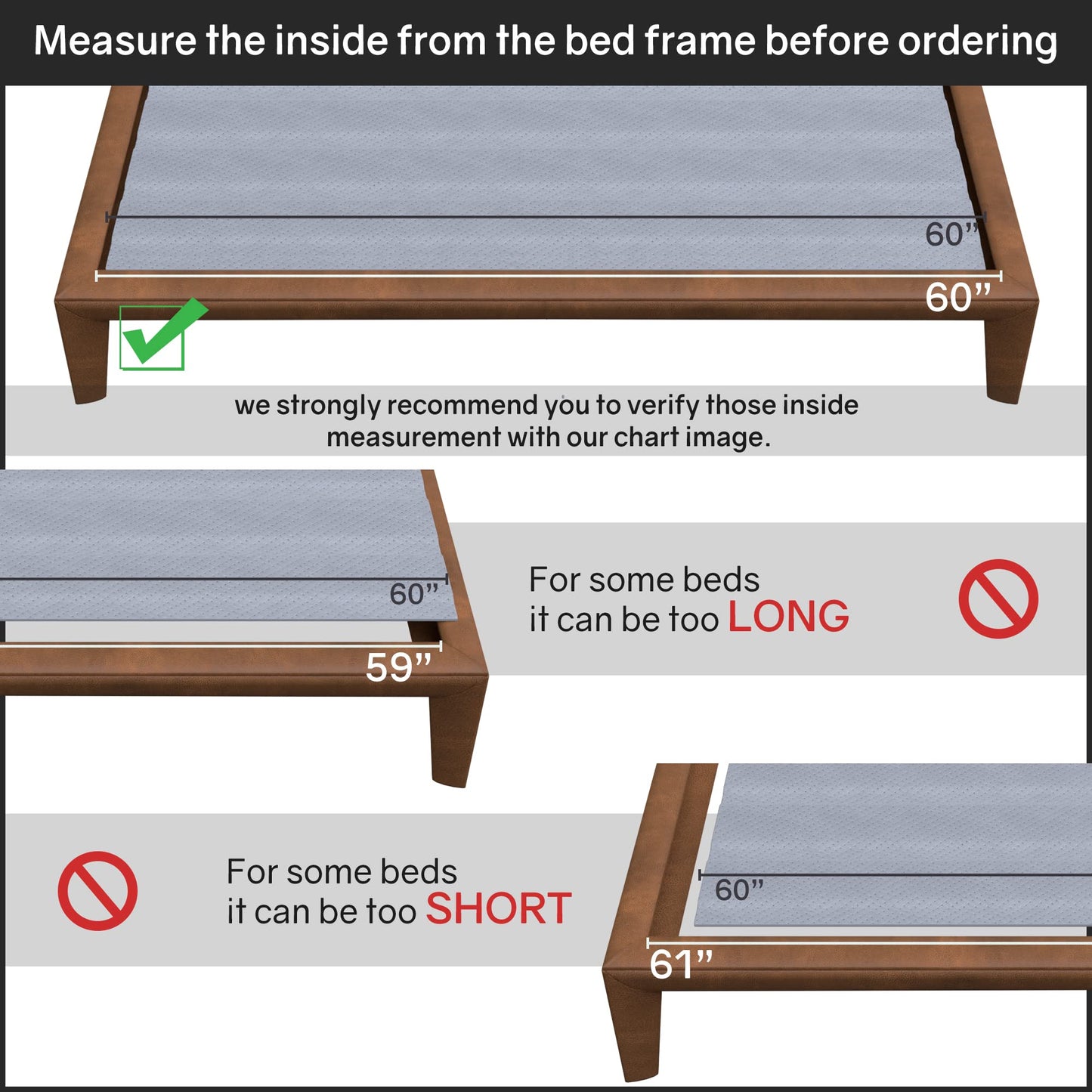 Continental Sleep, 0.75-Inch Horizontal Wooden Bunkie Board/Bed Slats with Cover, Enhance Mattress Support, Queen, Grey