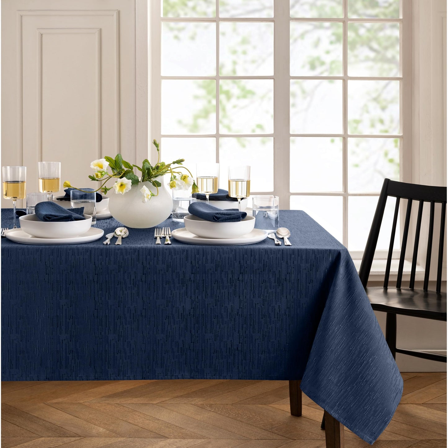 Threadmade Continental Solid Texture Water Resistant Tablecloth, Navy - 52" W x 70" L
