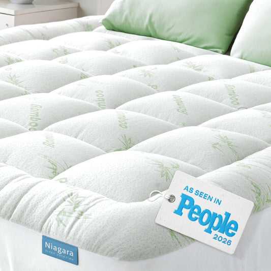 Niagara Sleep Solution Ultra Soft Queen Size Mattress Topper - Rayon Derived from Bamboo Pillow Top Mattress Pad for Back Pain Relief - Naturally Cooling for Hot Sleepers, Green