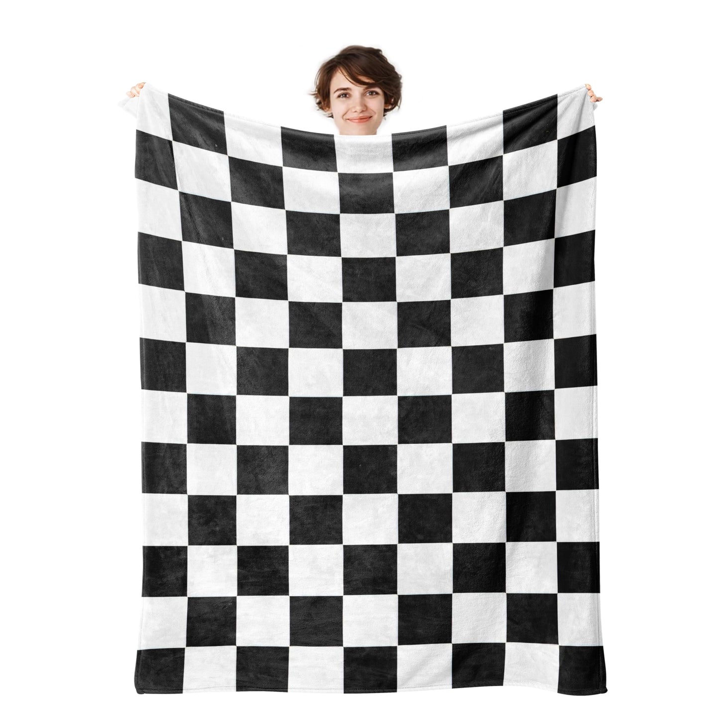 Black and White Checkered Throw Blanket, 320GSM Flannel Blankets for Women Girls Kids Boys Men, Checkerboard Bed Blanket Super Soft Cozy for Bed Sofa Couch Gifts (Black and White, 50"x40")
