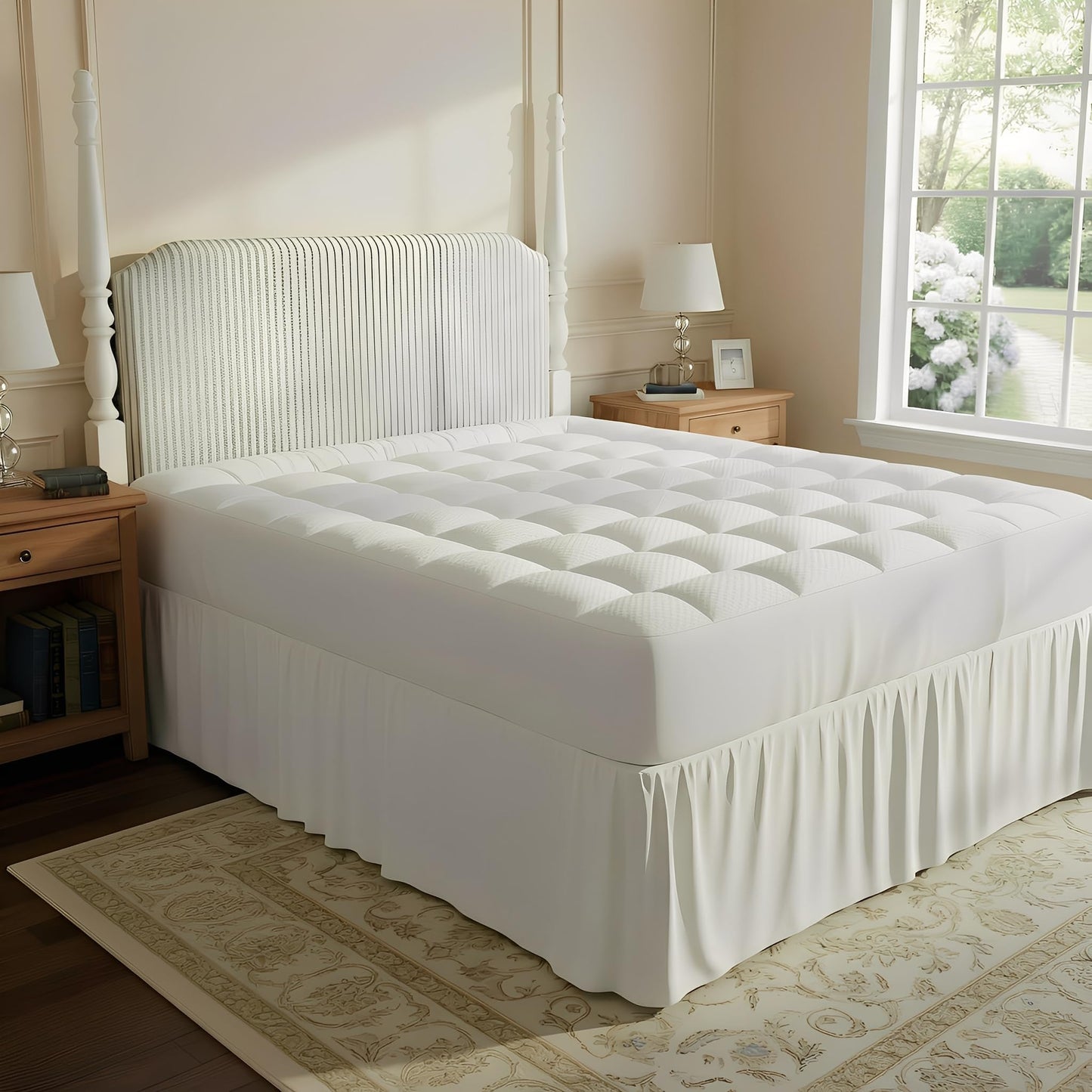 Bahalden Queen Size Quilted Fitted Mattress Pad with Deep Pocket 8-21" - Cooling Breathable Pillow Top Mattress Topper & Protector, Machine Washable, White, 60x80 Inches