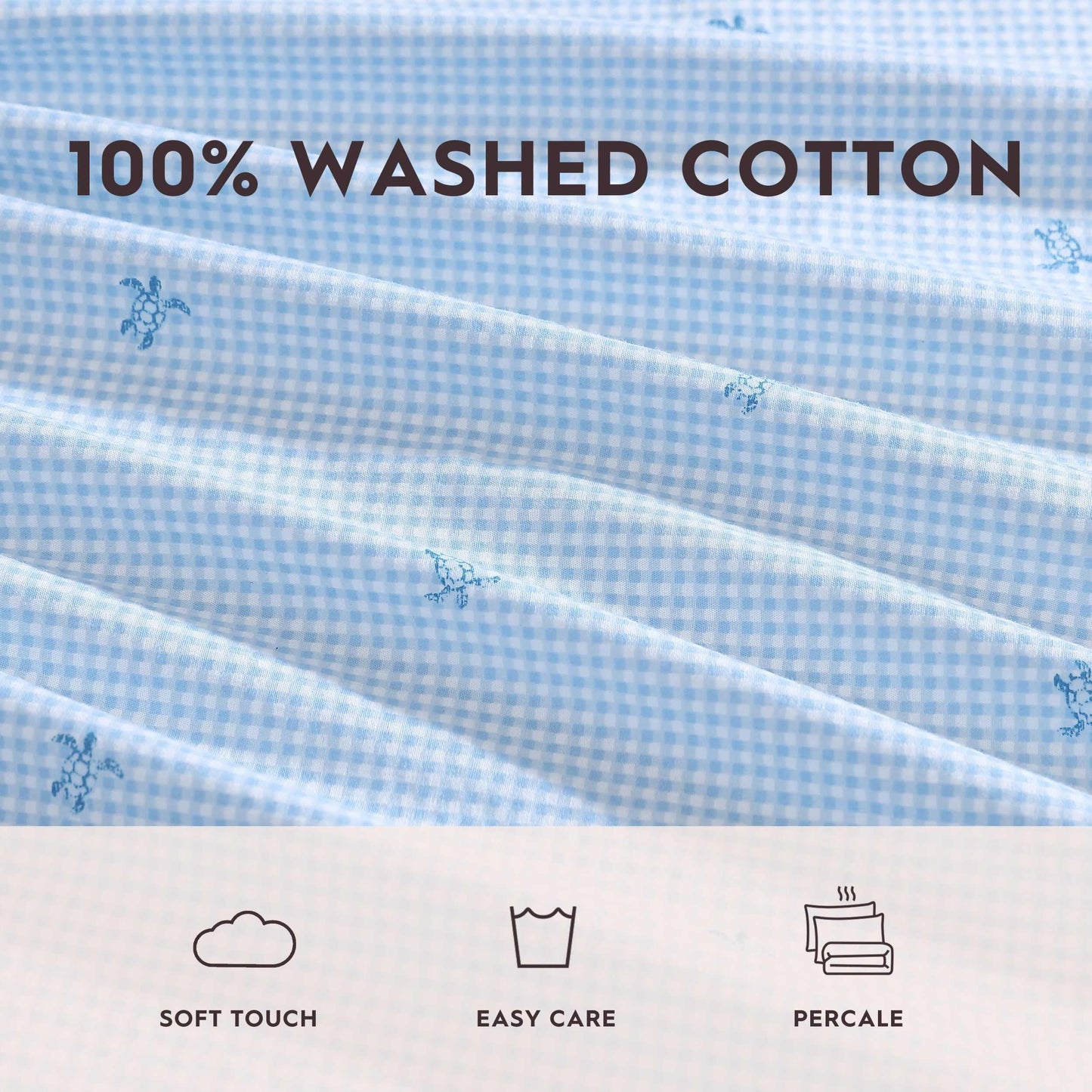 Laura Ashley - King Sheets, Cotton Percale Bedding Set, Lightweight & Breathable Home Decor (Turtle Gingham Blue, King)