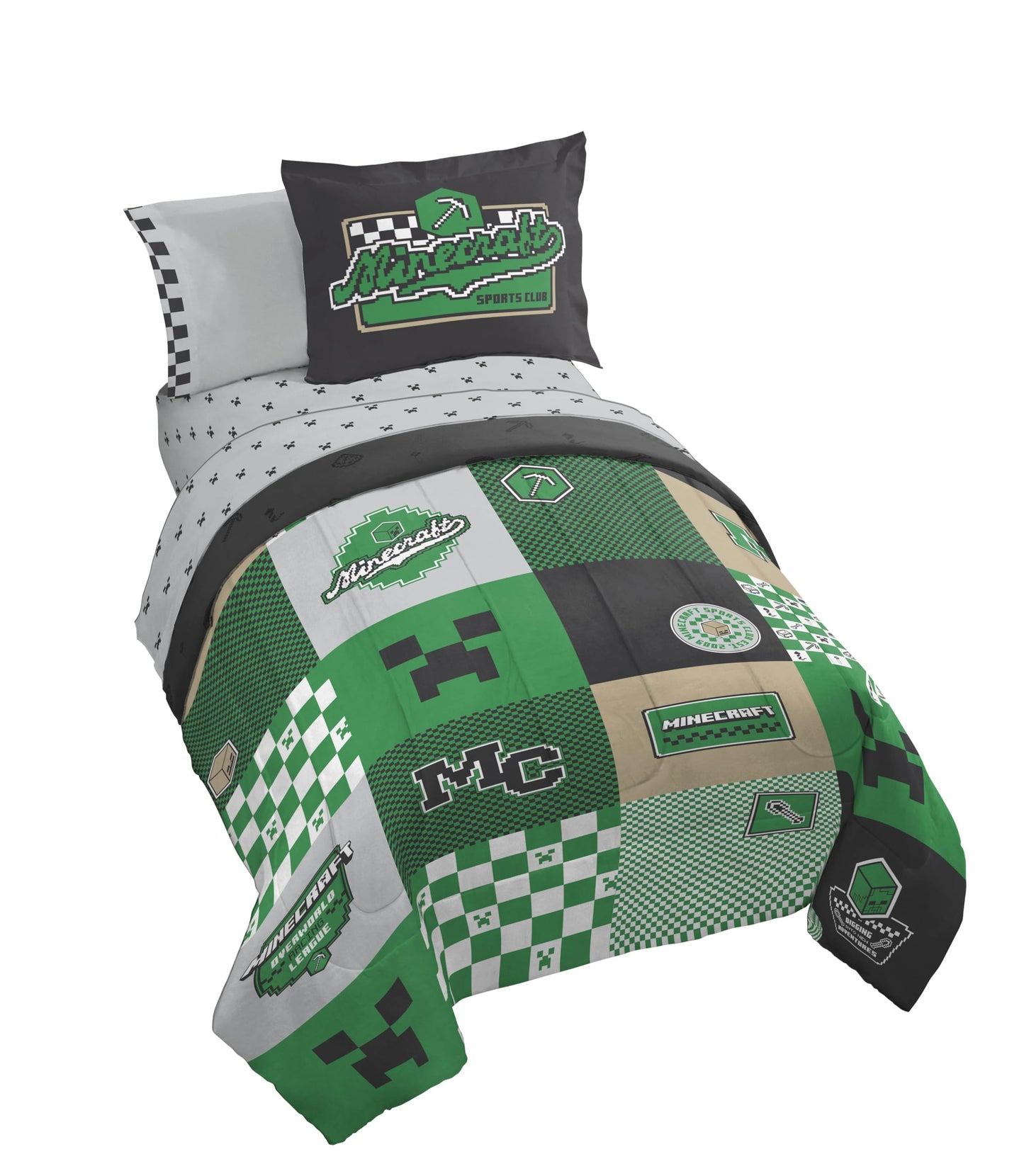 Jay Franco Kids Comforter Set Includes Sheets and Pillow Covers - Soft and Cozy Bed Set for Stylish Room Decor, Official Licensed Bedding, Multi - Minecraft, 7 Piece Full
