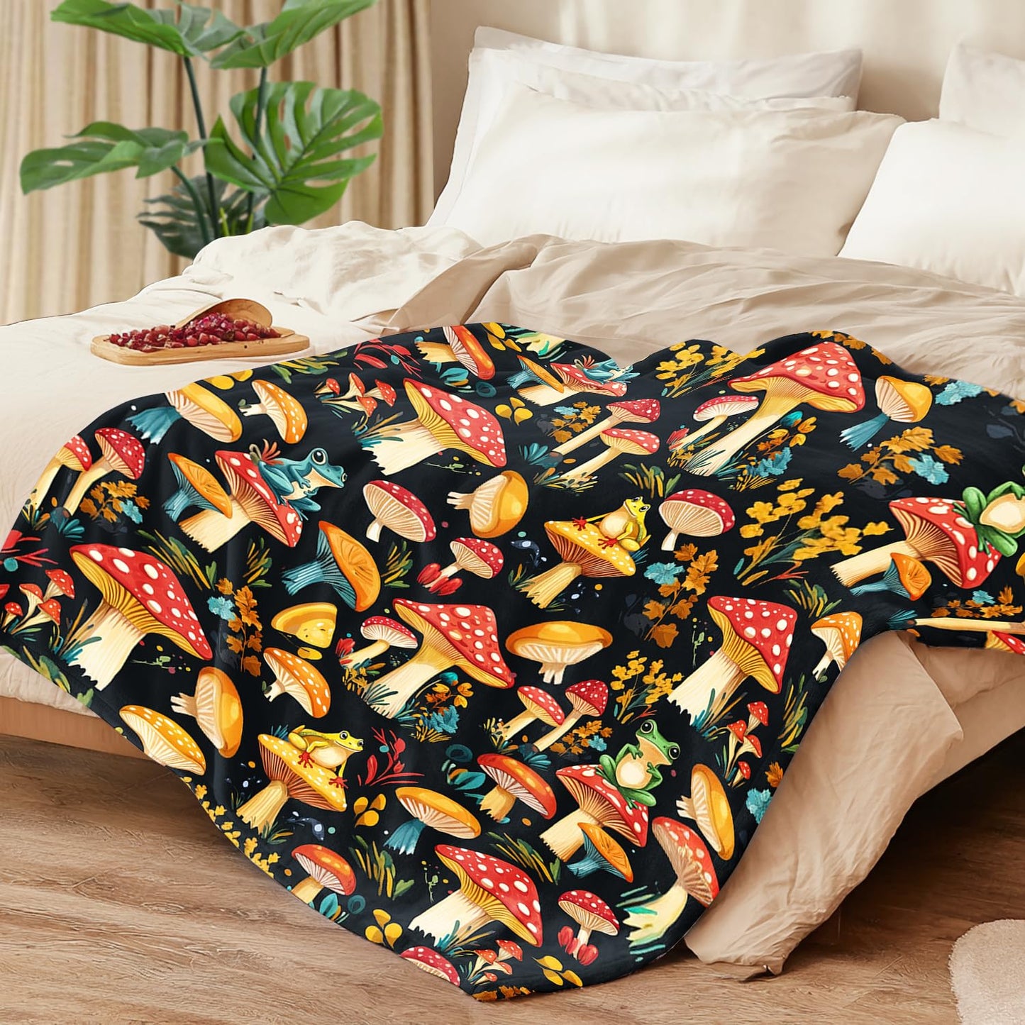 Mushroom Blanket Mushroom Decor Cozy Animal Throw Super Soft Plush Flannel Fleece Blanket Gift for Kids Adults Men Women Ultra Warm & Lightweight Flannel, 50"X40"