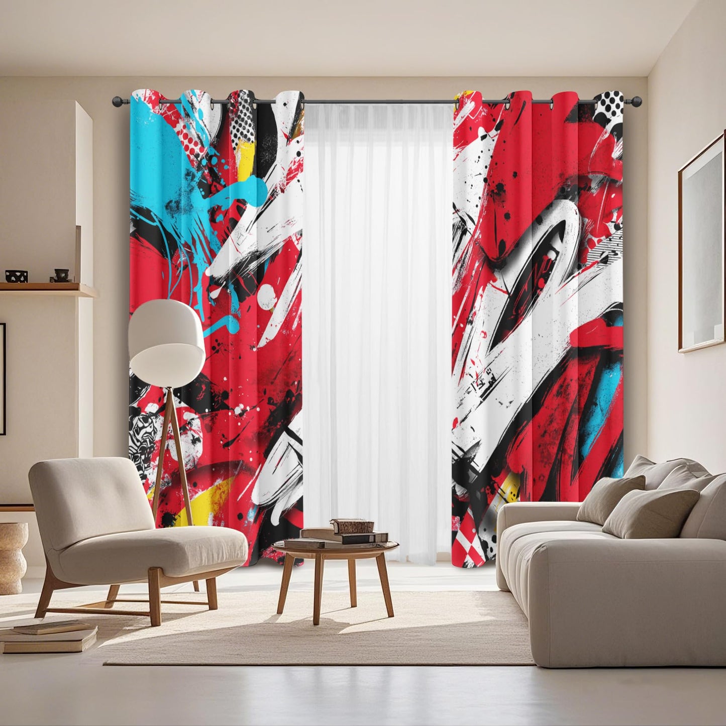 Abstract Colorful Curtains for Living Room Black White
