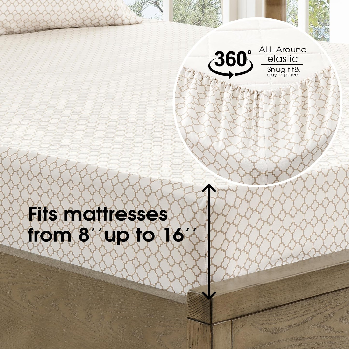 FreshCulture Floral Bed Sheets - Ultra Soft King Size Sheets Set - Brushed Microfiber Geometric Sheets - Deep Pockets up to 16" - Easy Care - Hotel Luxury 4 Piece Pattern Printed Sheets King, Jali