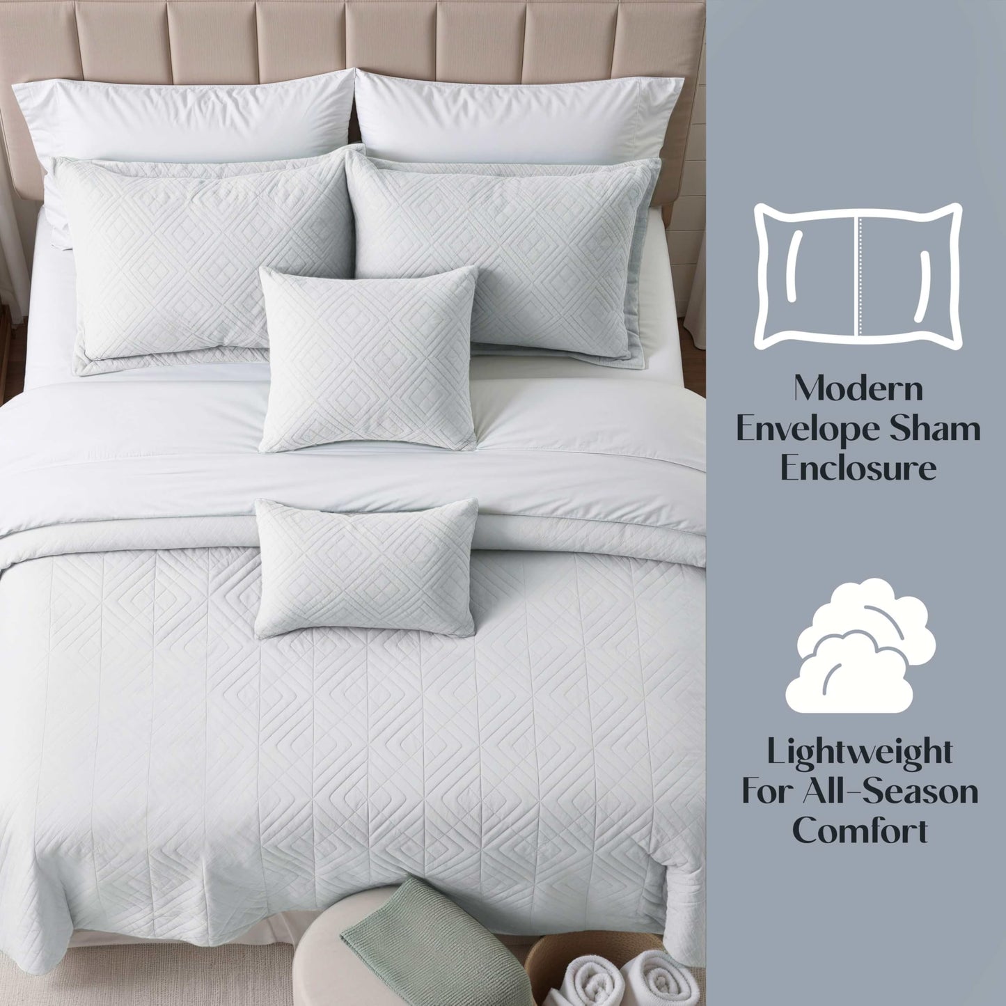 Clara Clark Quilts Twin Size - All Season Bedspread Coverlet Set, Pinsonic Weave Lightweight Bedding Set - 5 Piece Twin Quilt Set with Pillow Shams, White - Twin Diamond