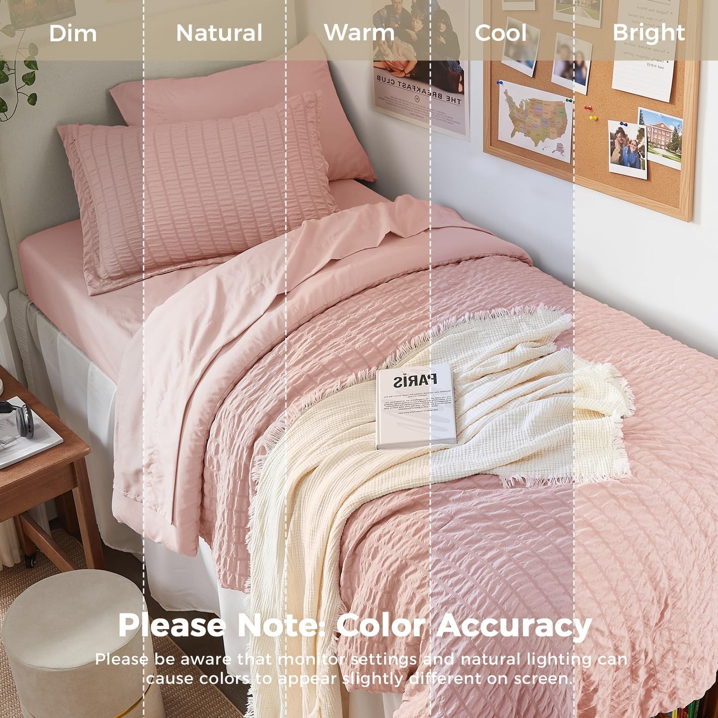 HYMOKEGE Rose Gold Twin Comforter Set Seersucker 5 Pieces, All Season Luxury Bed in a Bag Queen for Bedroom, Bedding Set with Comforter, Sheets, Pillowcase & Sham