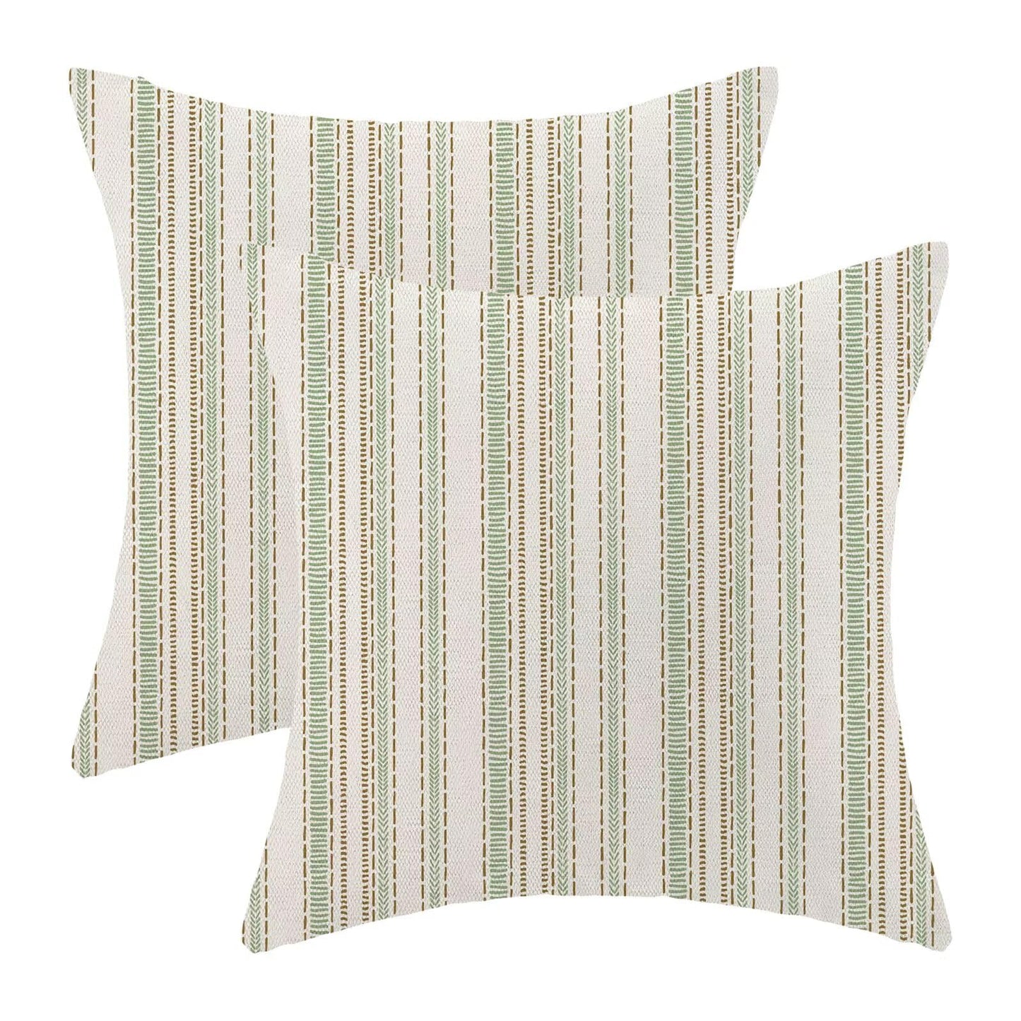 Boho Mid Century Stripe Pillow Covers 18x18 Inch Set of 2, Abstract Brown Green Stripe Decorative Throw Pillowcase Boho line Outdoor farmhouse Cushion Cover for Sofa Couch Bed Living Room Decor