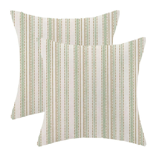 Boho Mid Century Stripe Pillow Covers 18x18 Inch Set of 2, Abstract Brown Green Stripe Decorative Throw Pillowcase Boho line Outdoor farmhouse Cushion Cover for Sofa Couch Bed Living Room Decor