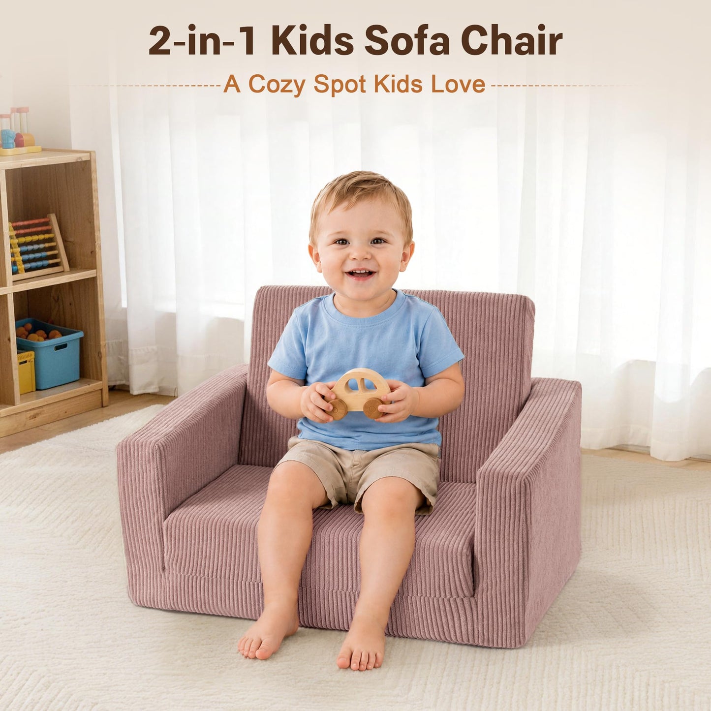 Bubble Ball Comfy Kids Couch, 2-in-1 Foldable Kids Sofa Chair, Pink