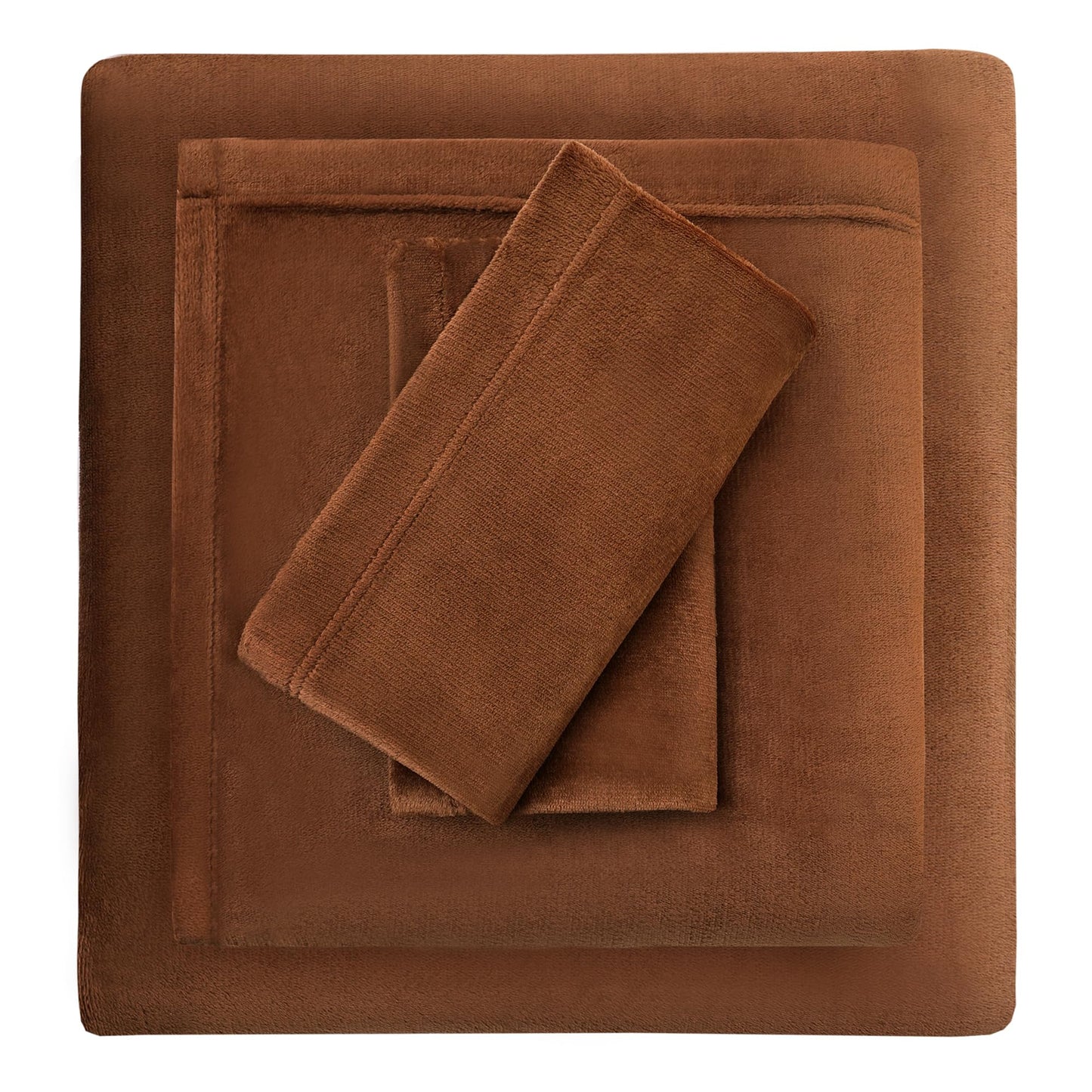 Viviland Full Plush Bed Sheets, Microfleece Fitted Sheets with 15" Deep Pocket, Flannel-Like Fuzzy Velour Velvet Winter Sheets & Pillowcase Set - Maillard Brown