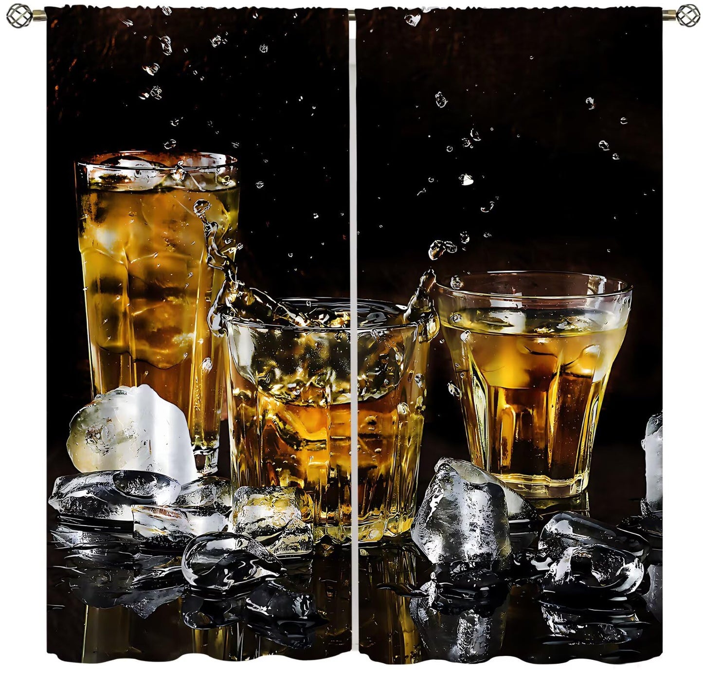 Fblifil Wine Curtains,Happy Alcoholic Wine Glasses Ice Cubes Printed Rod Pocket Window Treatments for Women Men Living Room Bedroom Cafe Kitchen Bar Decor 42" W X 45" L