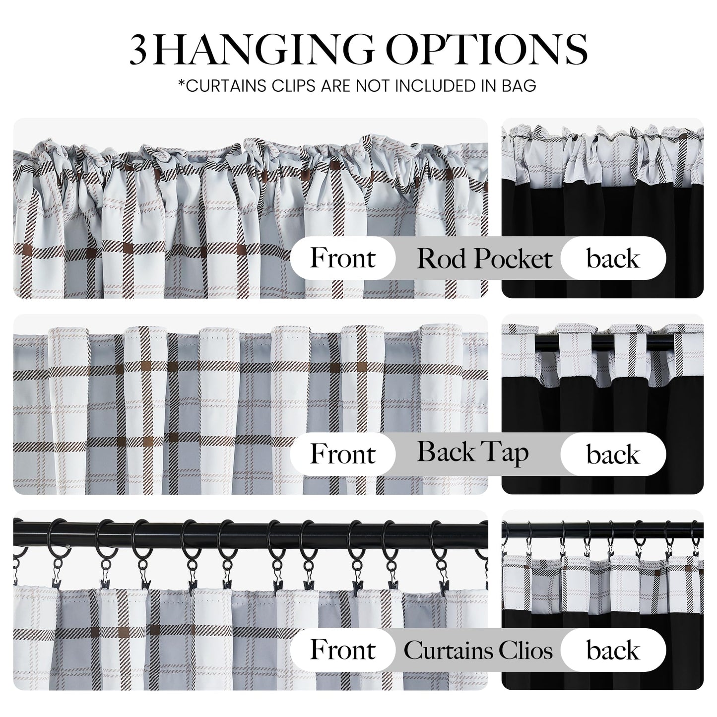 NICETOWN White Buffalo Windowpane Plaid Cafe 100% Blackout Curtains 36 Inch Length, Farmhouse Rustic Checkered Half Window Tier Curtain for Kitchen Bathroom, 26" W x 36" L, 2 Panels