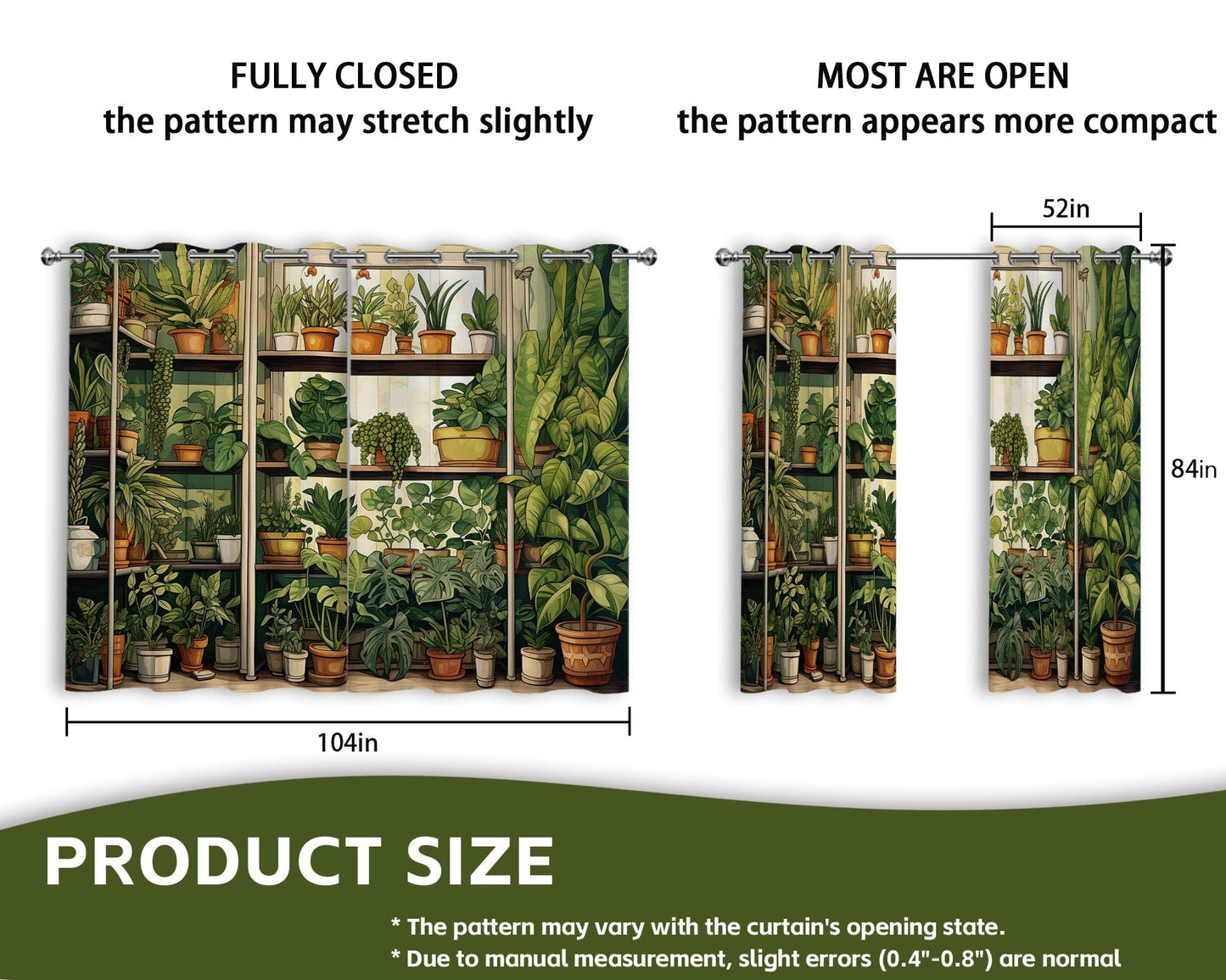 soeeao Green Botanical Blackout Curtains Patterned Vintage Plant Window Drapes for Bedroom Living Room, 84 inch Length 2 Panels Set, 52x84 inch