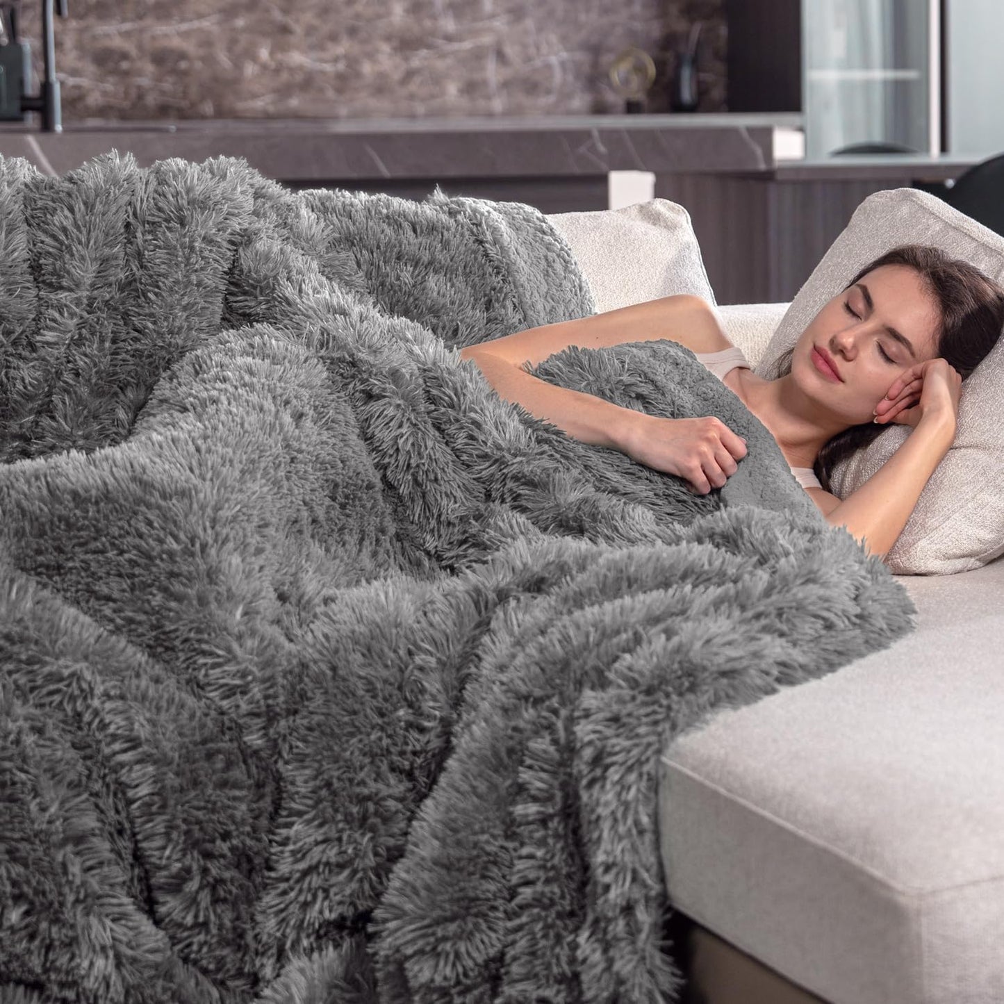 Pawque Faux Fur Throw Blankets for Couch, Sherpa Fleece Warm Super Soft Fuzzy Fluffy Blanket, 50x60 inches Thick Shag Lightweight Cozy Gift for Women Men Bedroom Sofa, Grey