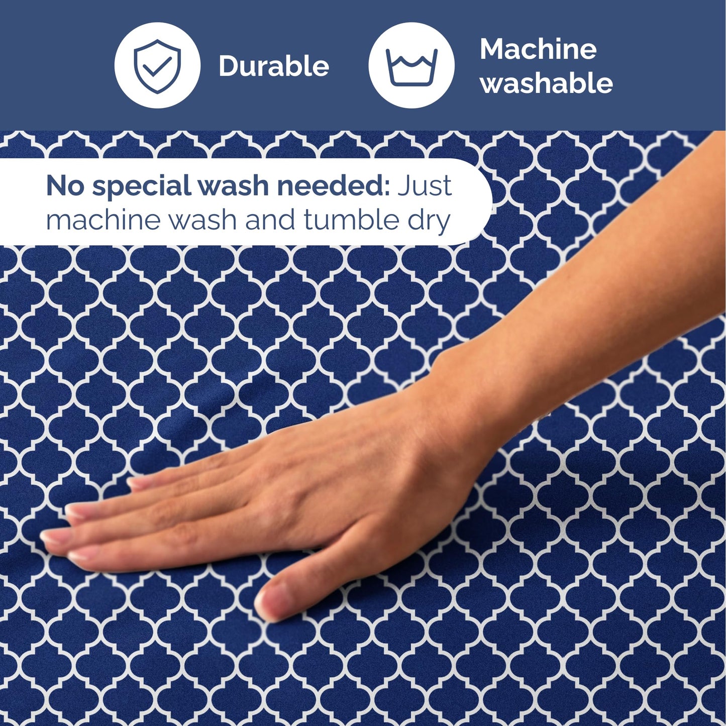 Blue Geometric Bed Sheets - 1 Flat & 1 Fitted Sheet & 2 Pillowcases w/ Deep Pockets – Wrinkle & Fade Free- Ultra-Soft, Breathable and Cooling - Luxury Moroccan Bed Set – Full Size - Navy Quatrefoil