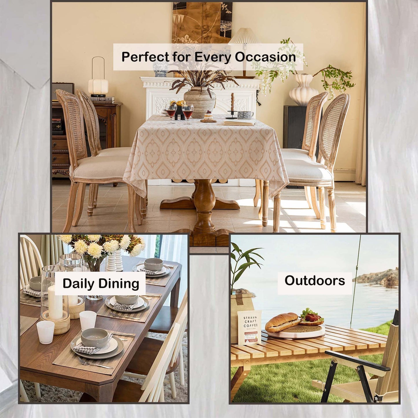 Qubjus Elegant Embossed Jacquard Square Tablecloth with Faux Linen Texture Durable Hemmed Edge Table Cloth Decorative Table Cover for Dining and Party (55''x55'', Begonia Beige)