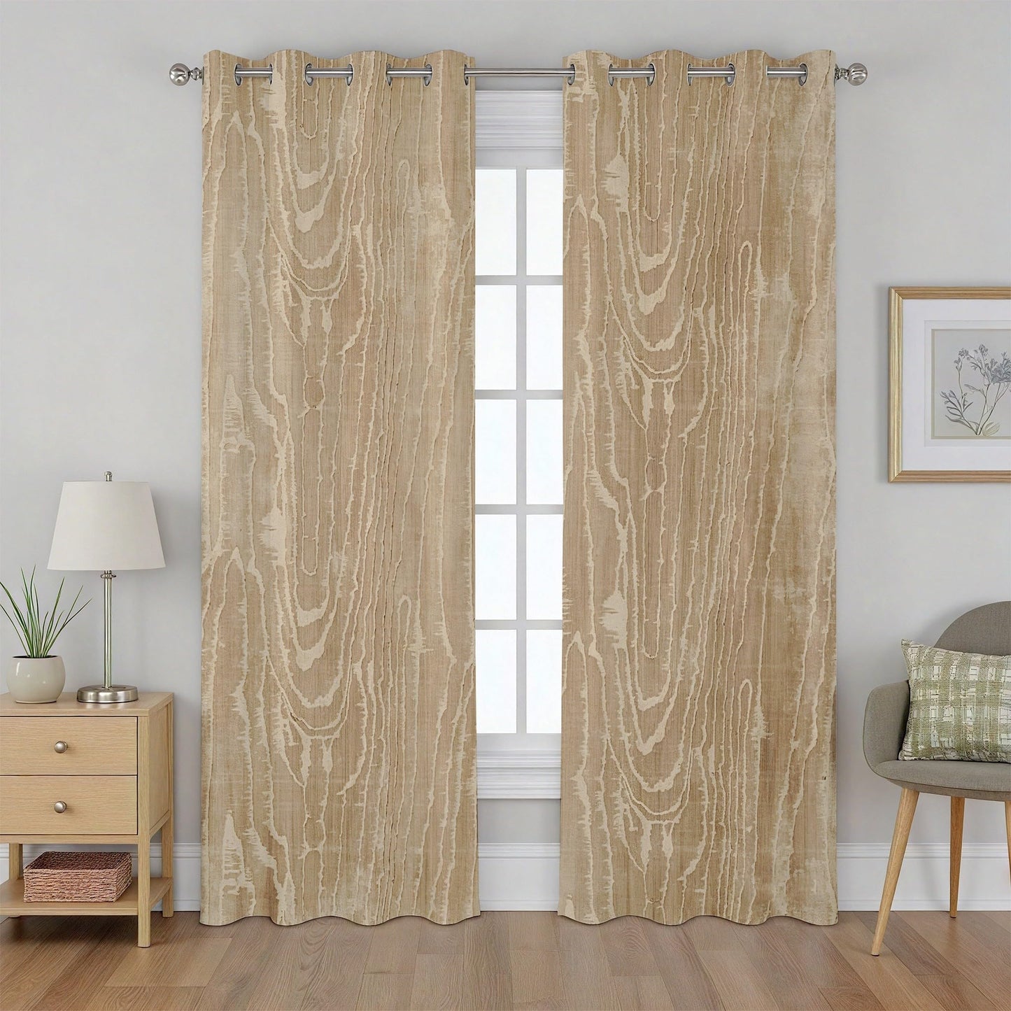 Contemporary Curtains, Neutral Distressed Curtains 84 Inch Length, Abstract Wood Grain Blackout Curtain, Modern Brown Drapes for Living Room, Bedroom, Room Darkening Grommet Curtain 2 Panel Set
