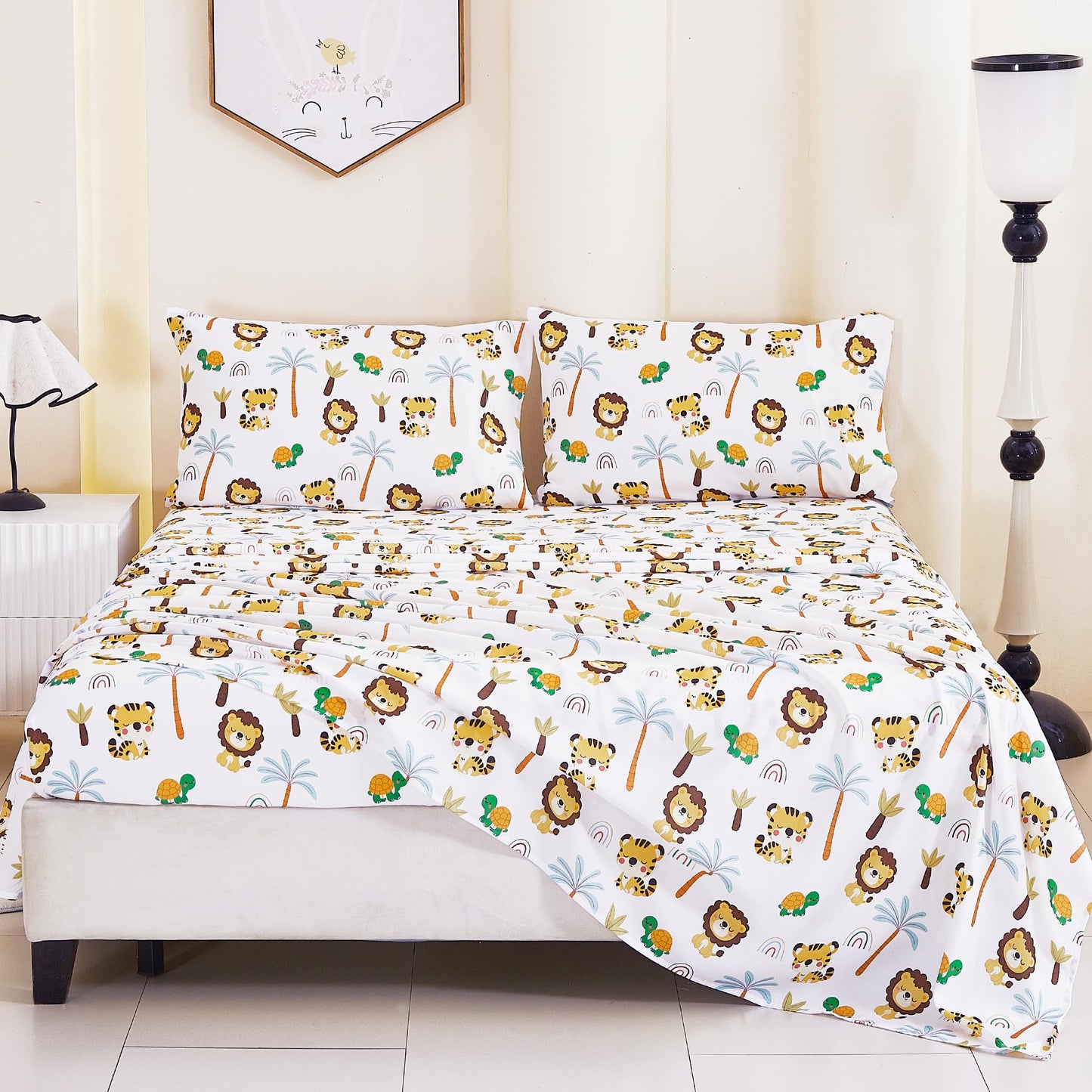 CozySmile Full Sheet Set Kids,4 Pieces Breathable Soft Microfiber Bedsheets for Child Boys, Oeko-TEX, Anti Pilling Deep Pockets Easy Care Bed Sheets, Lion Tiger