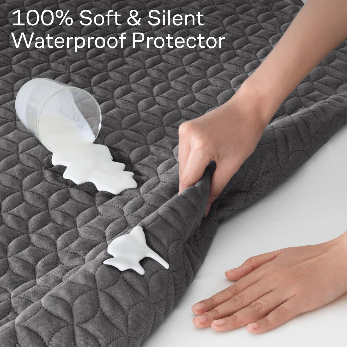 100% Waterproof Queen Mattress Protector - 360 Protection Against Spills, Stains & Accidents for Parents & Pet Owners - Noiseless & Cooling Viscose Made from Bamboo (Gray)