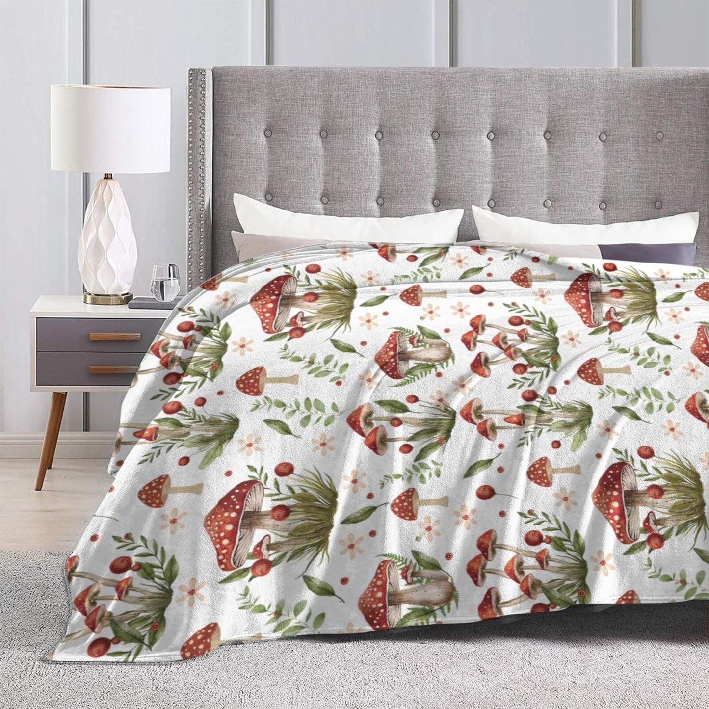 Mushrooms Blanket Mushrooms Throw Blanket Stuff Decor Merch Cozy Flannel Soft Warm Plush Lightweight Bedding Gifts for Girl Woman Sofa Bedding Couch 60"X50"