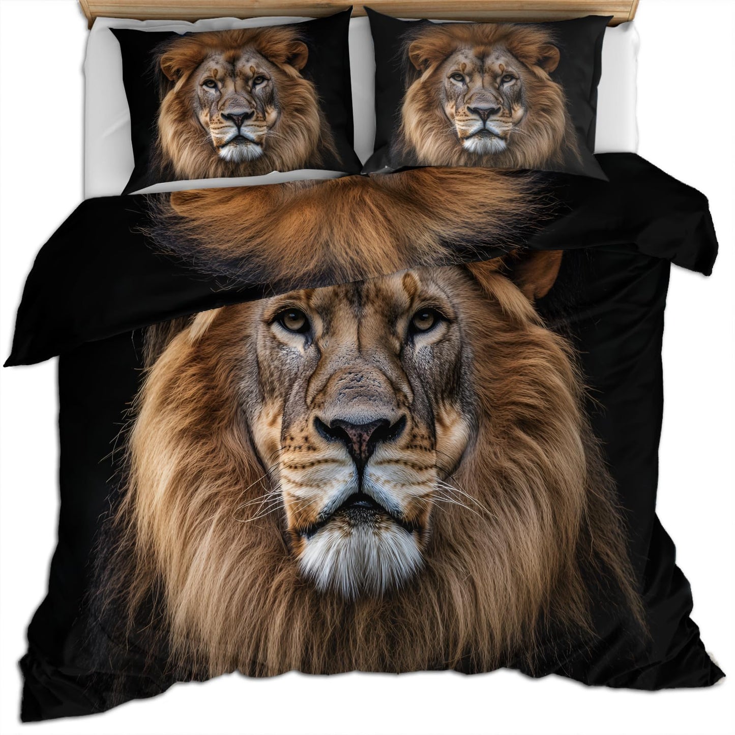 PAISUOQ Lion Duvet Cover, Animal Portraits Bedding & Duvet Cover King, African Lion Comforter Set with Zipper, 3 Pieces with 2 Pillowcases, Bedroom Decor & Gifts