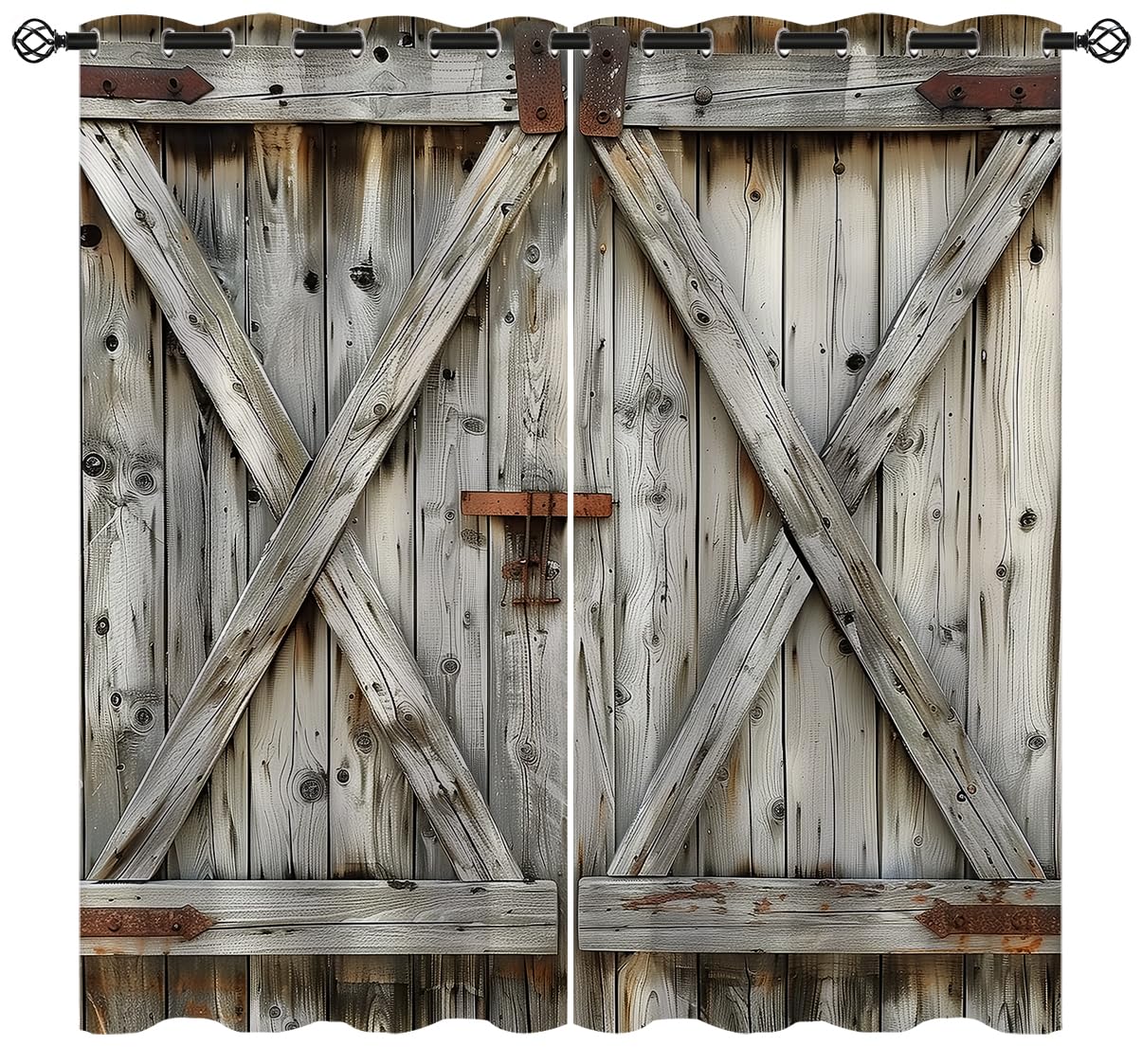 18TH CROZY Wood Door Blackout Curtains for Girls Boy Home Decor, Barn Farmhouse Rural Wooden Art Grommet Thermal Insulated Drapes Darkening Window Curtain for Bedroom Living Room, 42 x 45 Inch