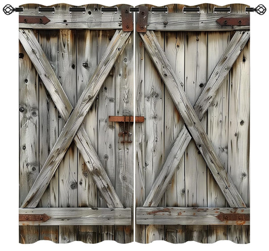 18TH CROZY Wood Door Blackout Curtains for Girls Boy Home Decor, Barn Farmhouse Rural Wooden Art Grommet Thermal Insulated Drapes Darkening Window Curtain for Bedroom Living Room, 42 x 45 Inch