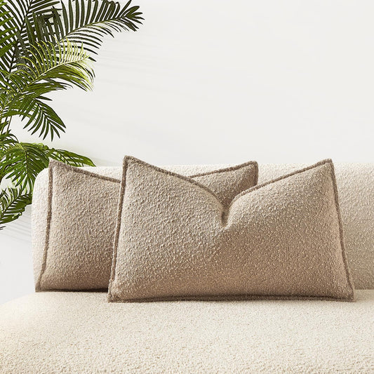 JUSPURBET 14x24 Pillow Covers Set of 2 Decorative Throw Pillow Covers Case for Couch Sofa Bed Soft Boucle Textured Lumbar Cushion Covers with Hidden Zipper for Home Decor Living Room,Oatmeal