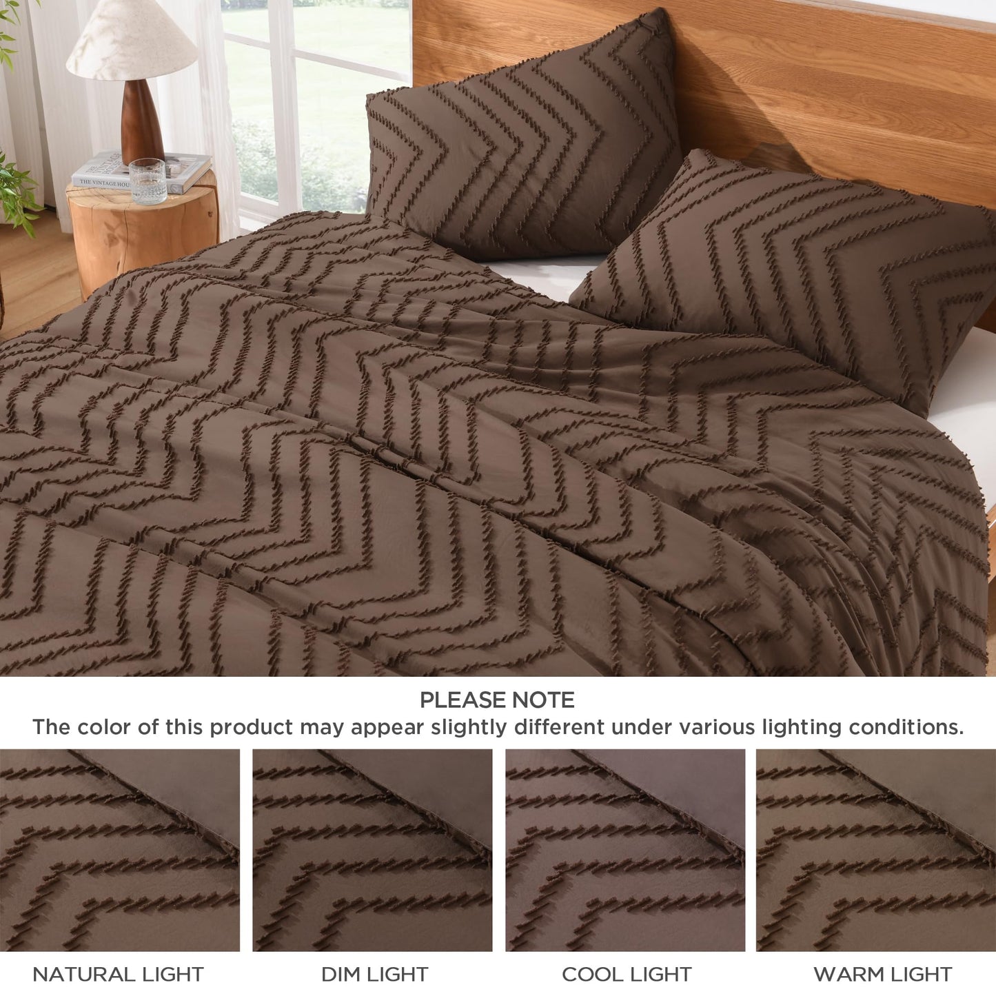Litanika Brown King Comforter Set, 3 Pieces Lightweight Tufted Bedding Sets, Down Alternative Comforter Fluffy Bed Set Gift Choice