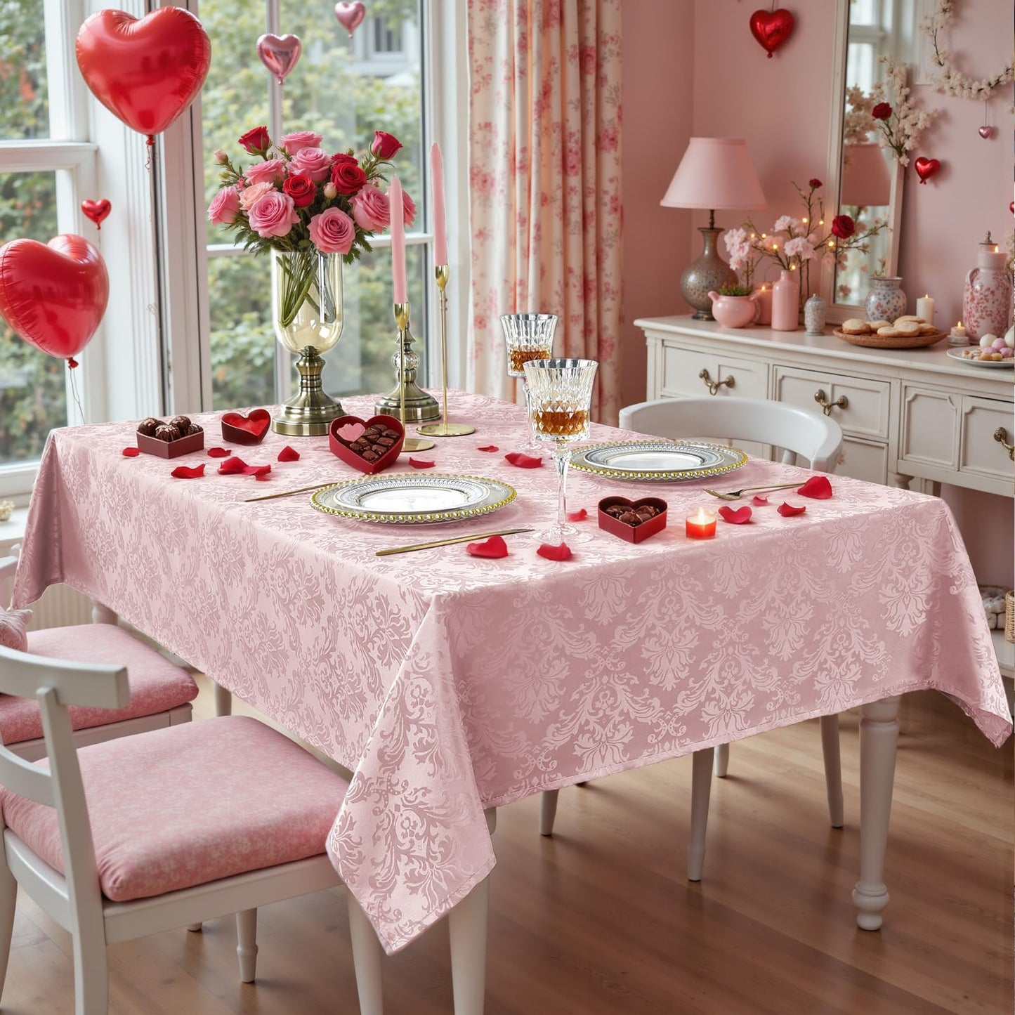 SASTYBALE Pink Jacquard Damask Rectangular Tablecloth 60 x 84 Inch