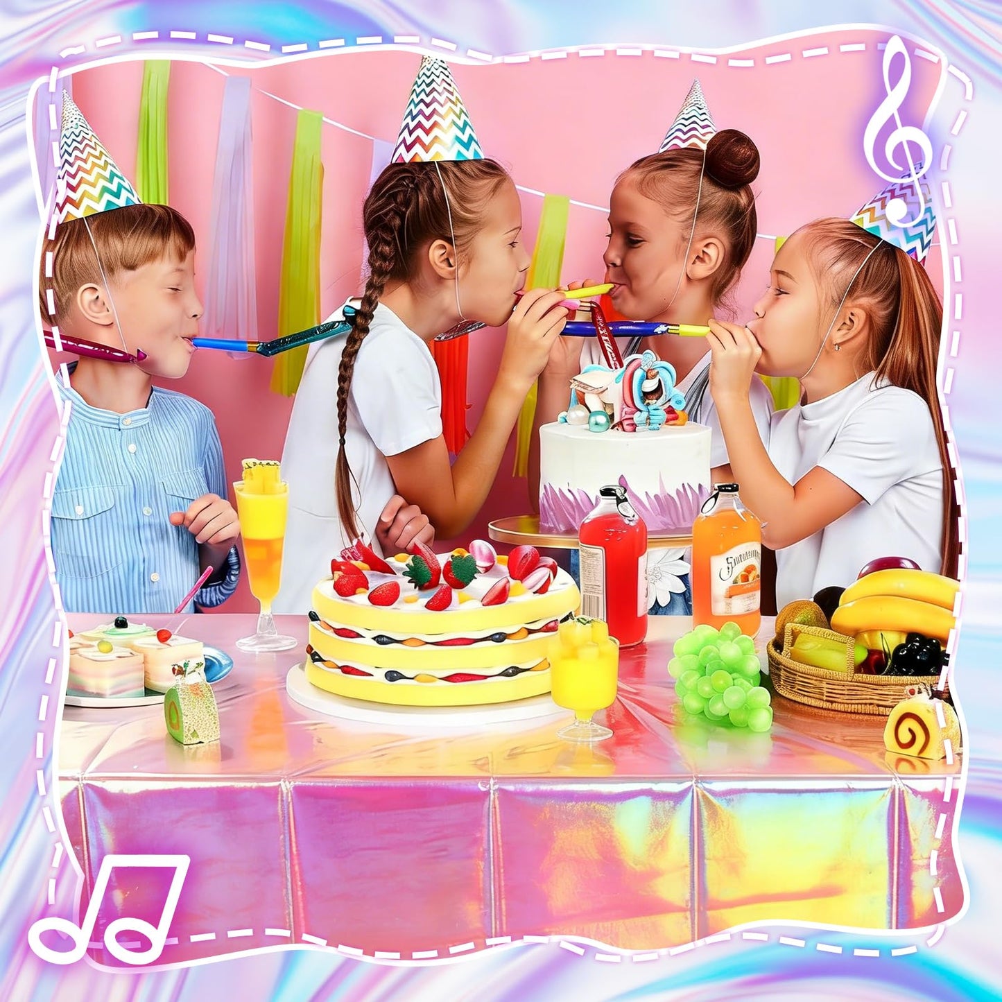 Brix4U 4Pcs Kpop Table Cloth Pink Purple Silver Iridescent Party Tablecloth Plastic Rectangle Tablecloth Waterproof Table Cover for Kpop Birthday Party Decoration, 54 x 108