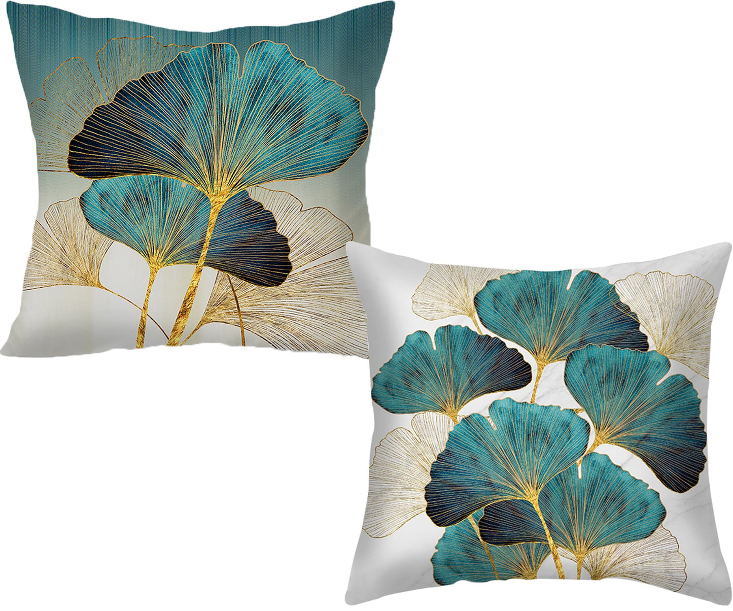 F Finerease Throw Pillow Cover Teal Ginkgo Leaves - 18 x 18 Inch Turquoise Pillow Cushion Cover - Set of 2 Square Cushion Case, Great for Sofa, Bedroom, Yard, Living Room Home Decor