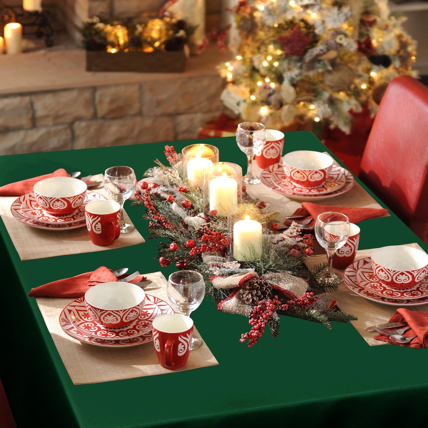 sancua Square Tablecloth - 70 x 70 Inch - Stain and Wrinkle Resistant Washable Polyester Table Cloth, Decorative Fabric Table Cover for Dining Tables, Buffet Parties and Christmas, Hunter Green
