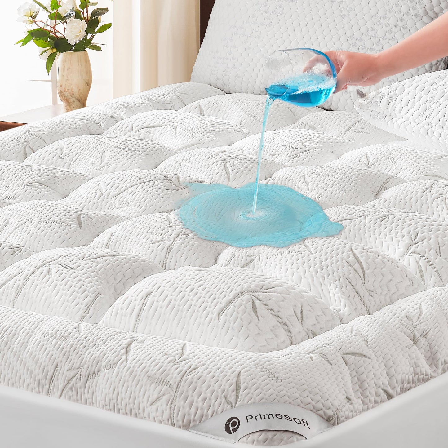 PRIMESOFT King Size Thick Pillow Top Mattress Topper, Up to 21 Inch Deep Pocket, Soft Breathable for Back Pain, Waterproof Protector Cover (White)