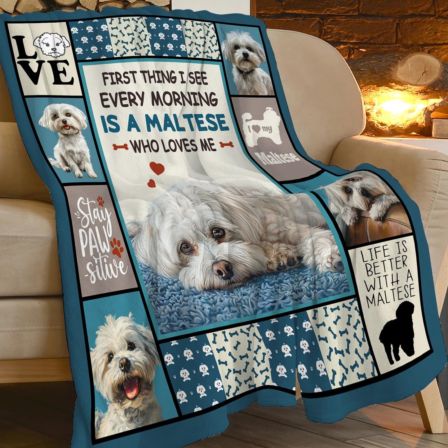 Maltese Blanket Maltese Puppy Throw Blankets Ultra Soft Cozy Fuzzy Plush Fleece Flannel Lightweight Stuff Blanket Gifts for Dog Lovers Girls Women Boys Men Kids for Bedding Sofa 40"X50"