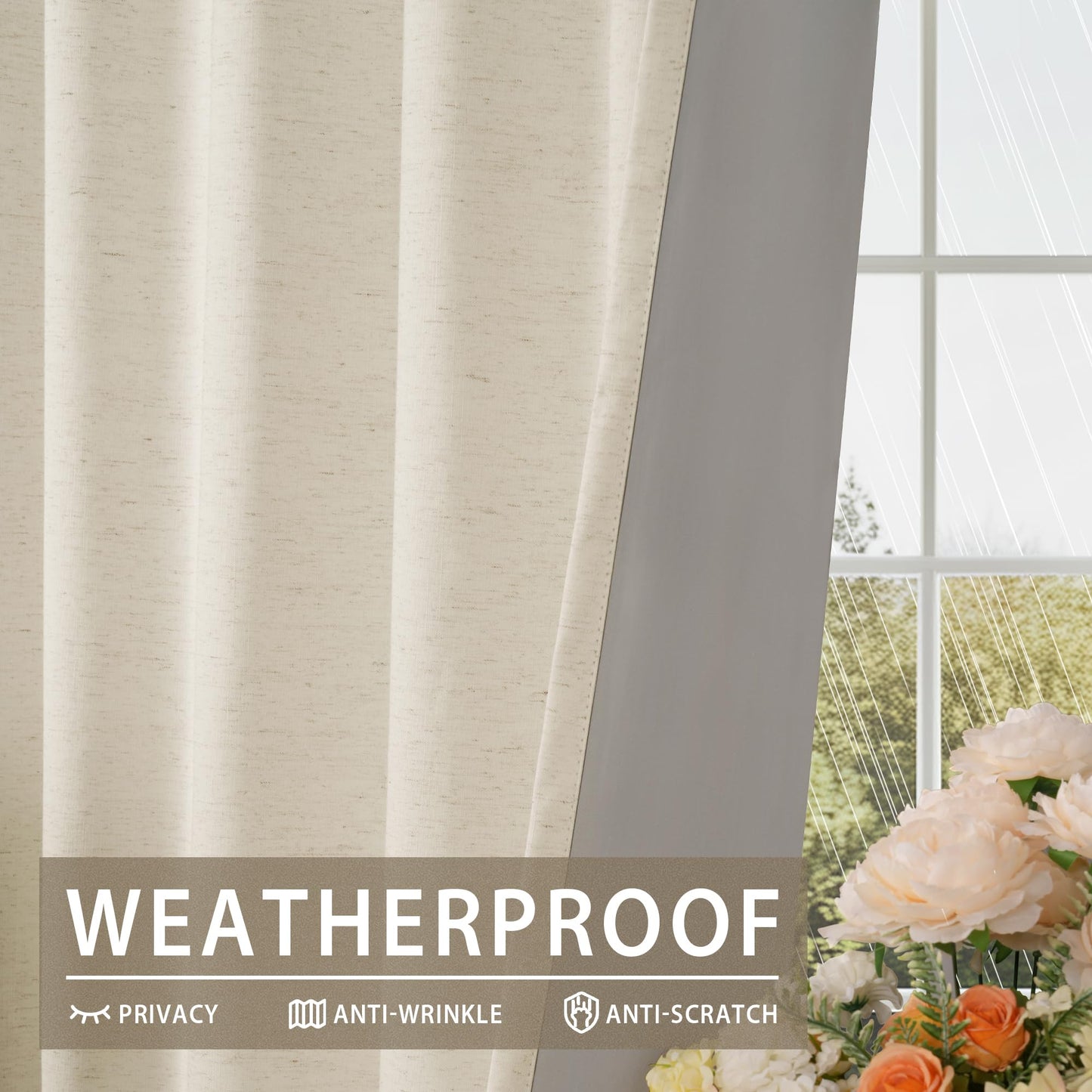 HESTIA 100% Blackout Natural Linen Curtains for Bedroom 84 Inches Long 2 Panels Set Noise Reducing Room Darkening Window Curtain for Living Room Back Tab Farmhouse Drapes (52 x 84 Inch)