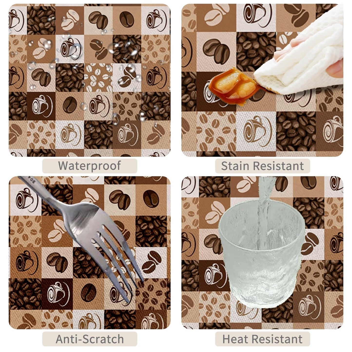 TTQYFNM 70x70inches Coffee Beans Print Tablecloth Coffee Cup Hand Drawn Sketch Retro Plaid Tablecloths Waterproof Spill Proof Square Table Cloth Cover for Dining Room Kitchen Coffee Shop Decor